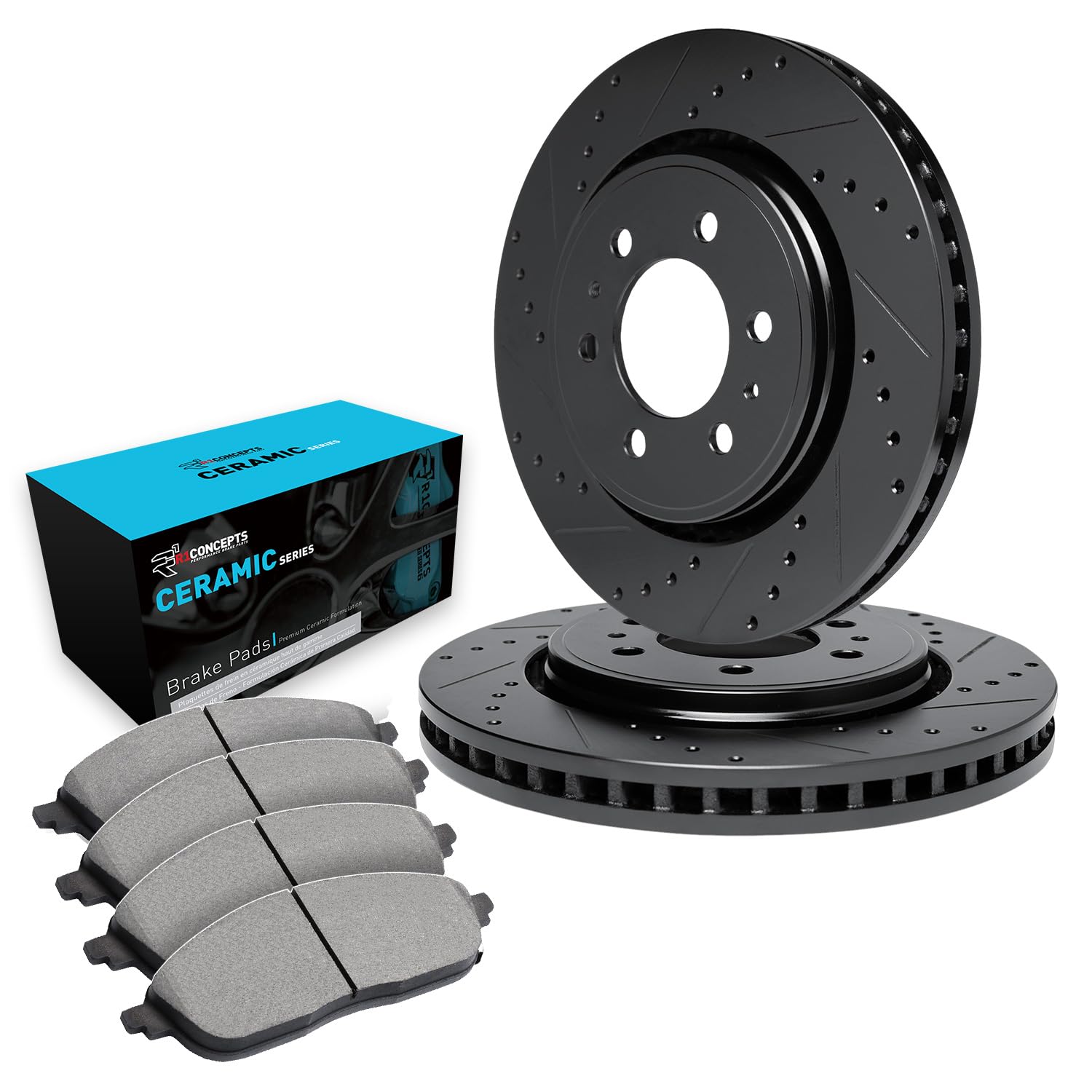 R1 Concepts Drilled and Slotted Black Disc Brake Rotor Set with Ceramic Pads WHWN1-67119