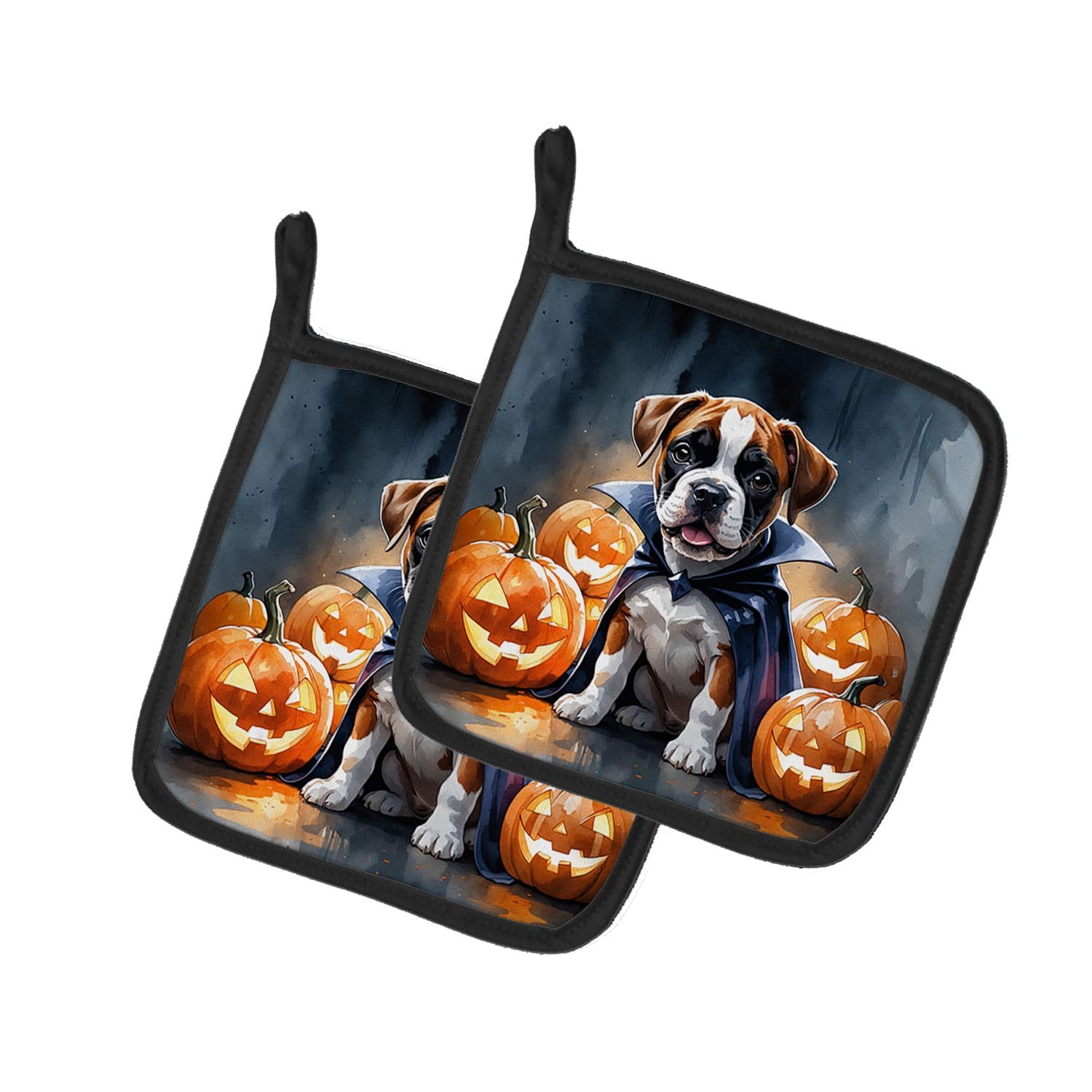 Carolines Treasures Boxer Puppy Halloween Pair of Pot Holders Kitchen Heat Resistant Pot Holders Sets Oven Hot Pads for Cooking Baking BBQ, 7 1/2 x 7 1/2