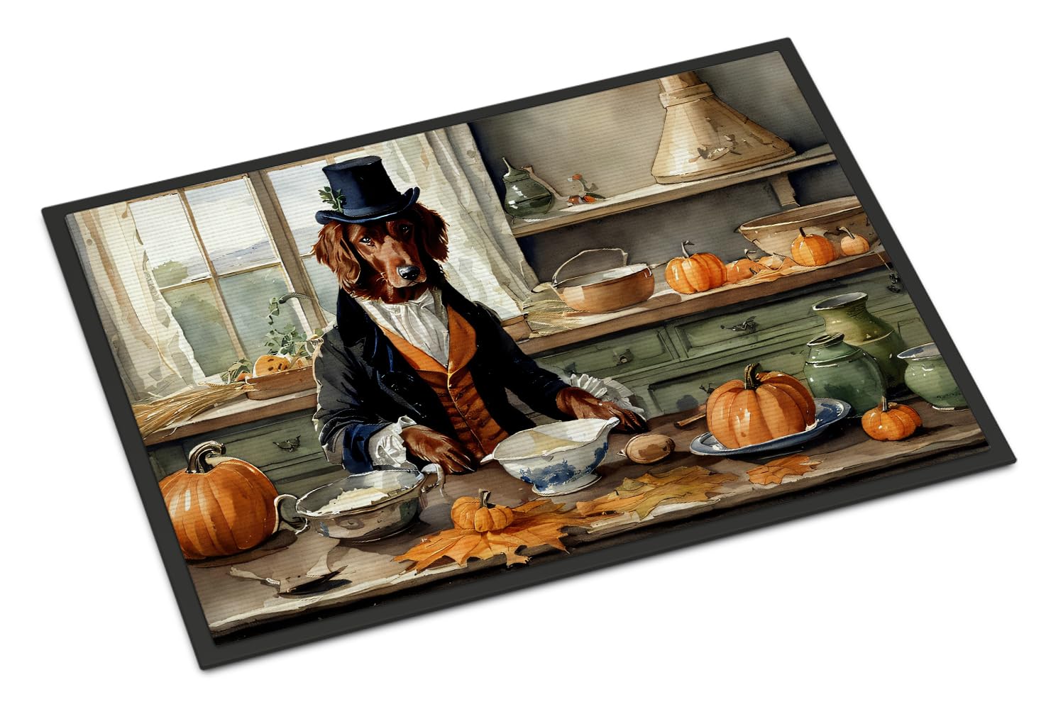 Carolines Treasures DAC1779MAT Irish Setter Fall Kitchen Pumpkins Doormat 18x27 Front Door Mat Indoor Outdoor Rugs for Entryway, Non Slip Washable Low Pile, 18H X 27W