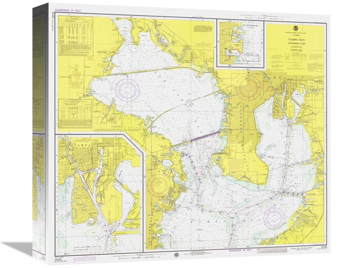 Nautical Chart - Tampa Bay - Northern Part ca. 1975-Canvas Art-16x14.24”