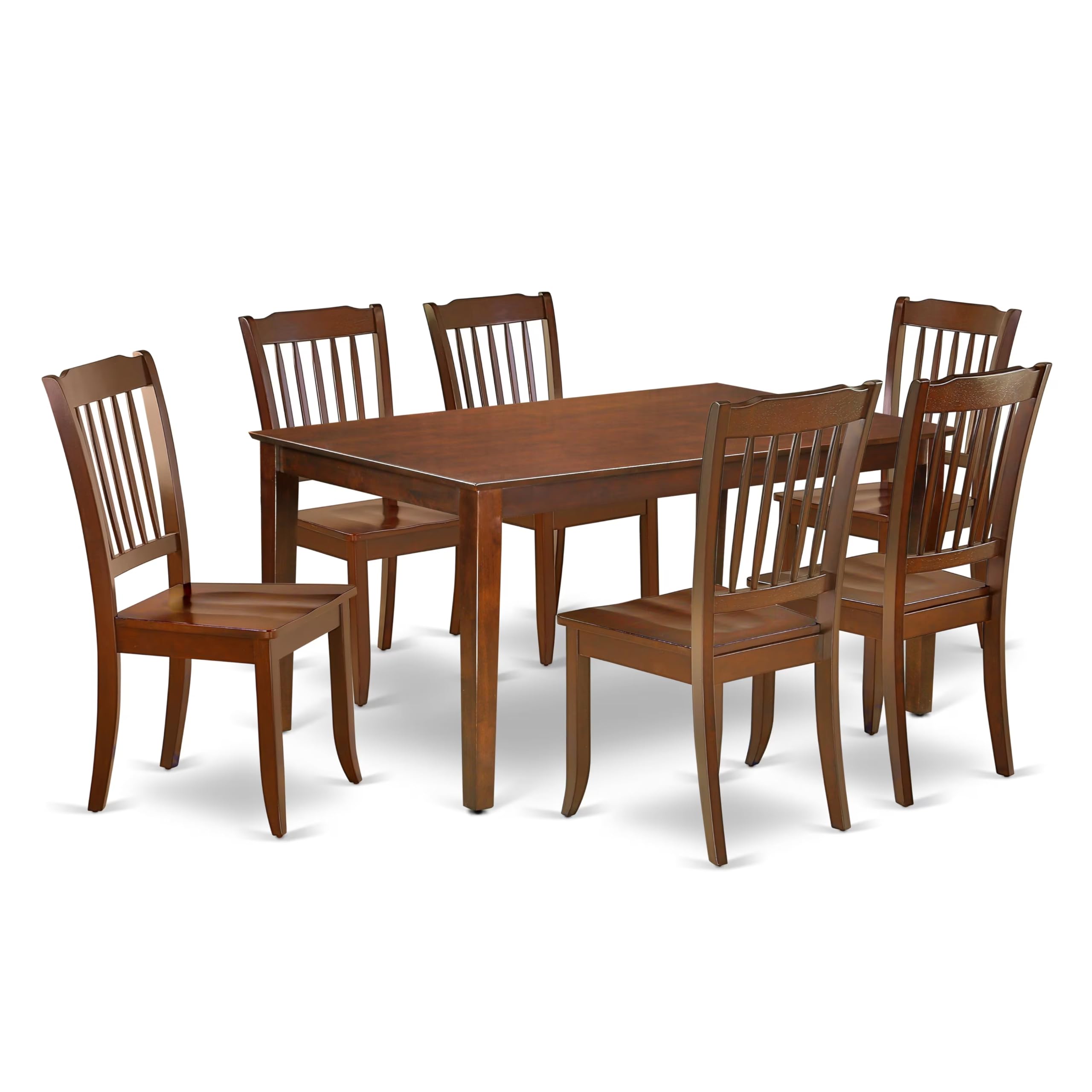 CADA7-MAH-W 7PC Rectangular 60 inch Table and 6 vertical slatted Chairs