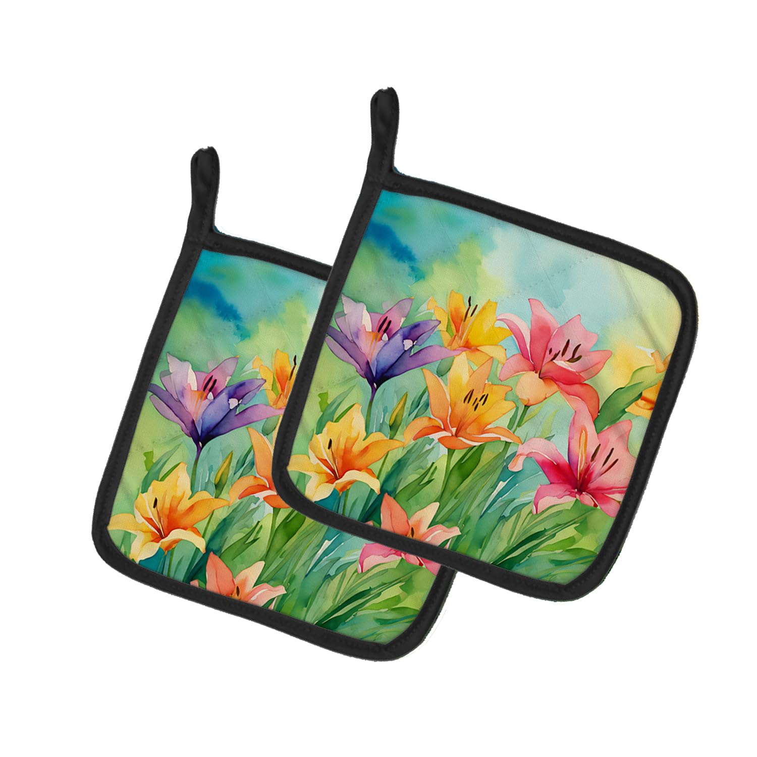Lilies in Watercolor Pair of Pot Holders