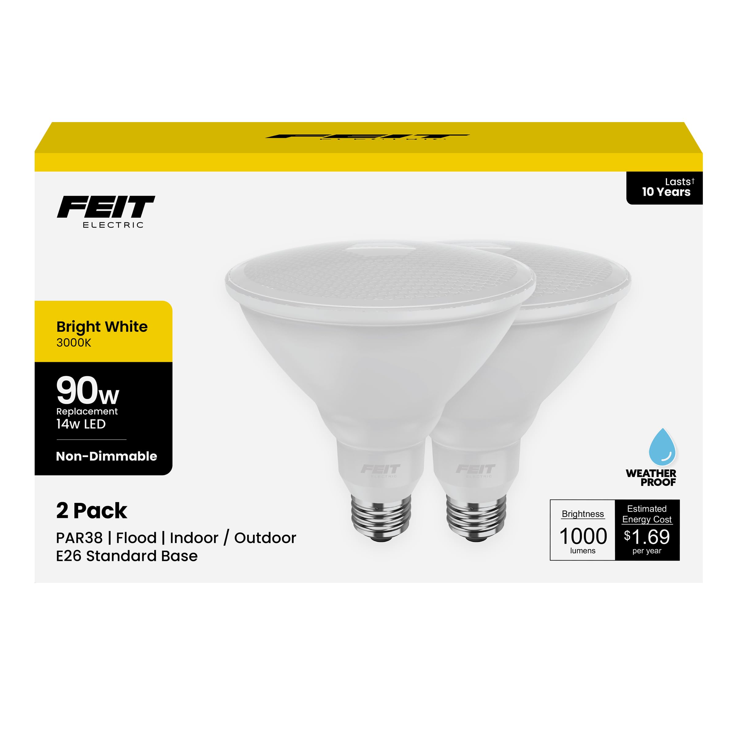Feit PAR38 E26 (Medium) LED Bulb Bright White 90 Watt Equivalence 2 pk