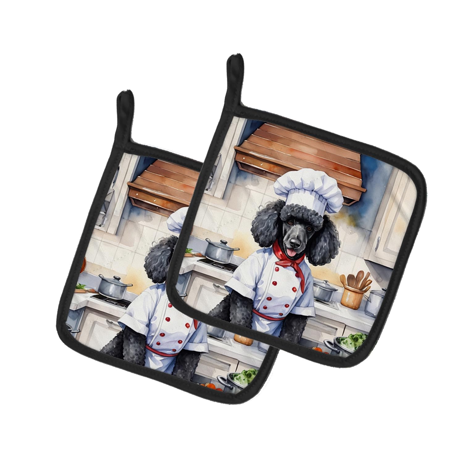 Black Poodle The Chef Pair of Pot Holders