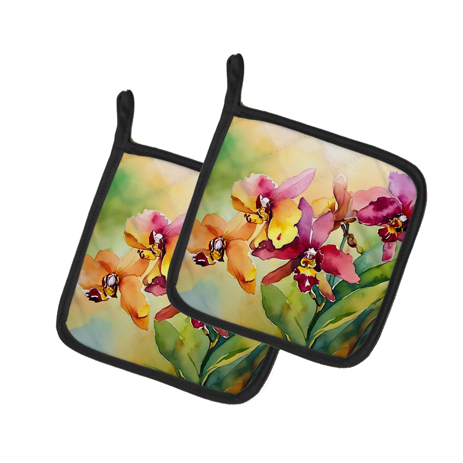 Orchids in Watercolor Pair of Pot Holders