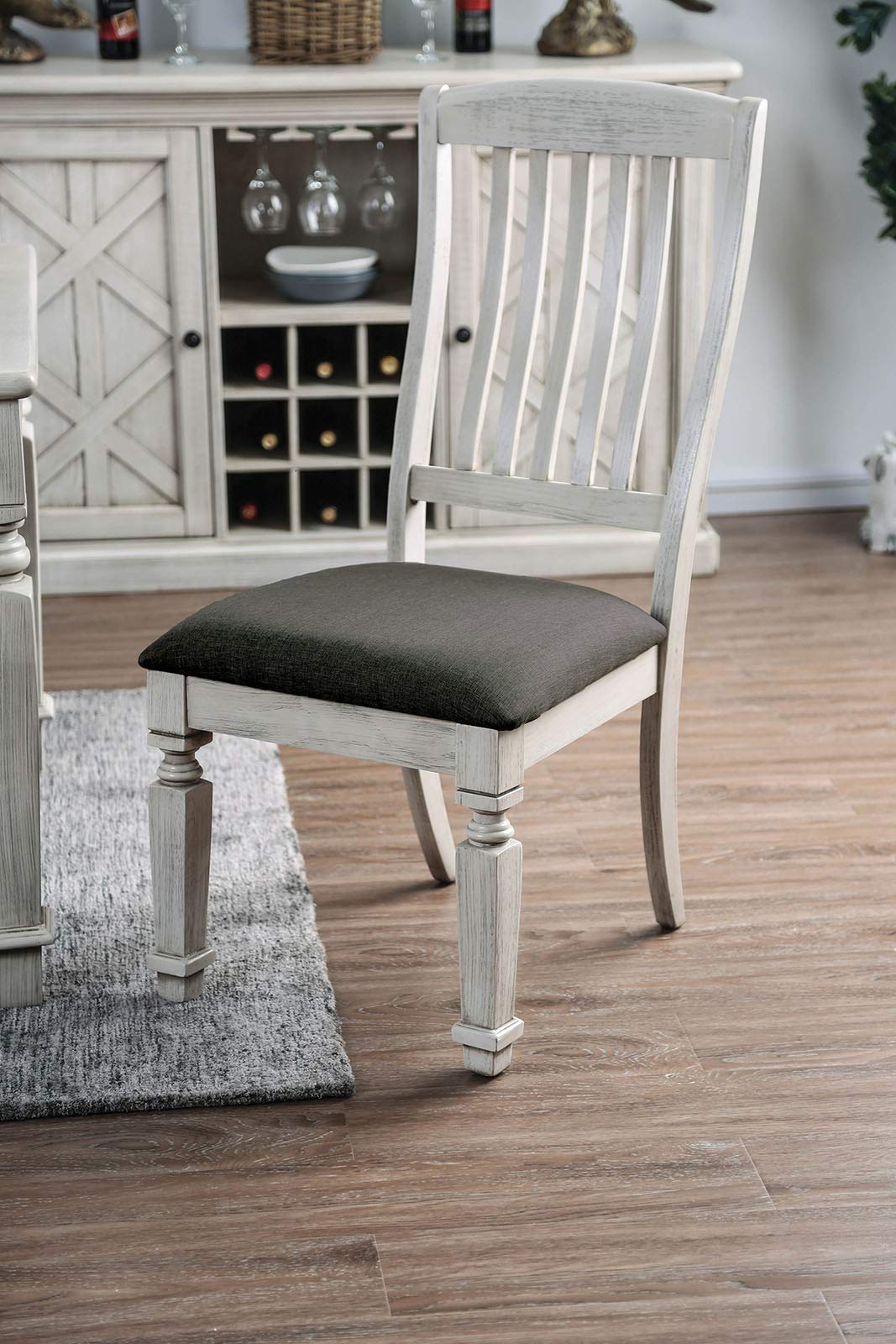Benjara Benzara Wooden Chair With Padded Seat, Pack Of Two, White And Gray,