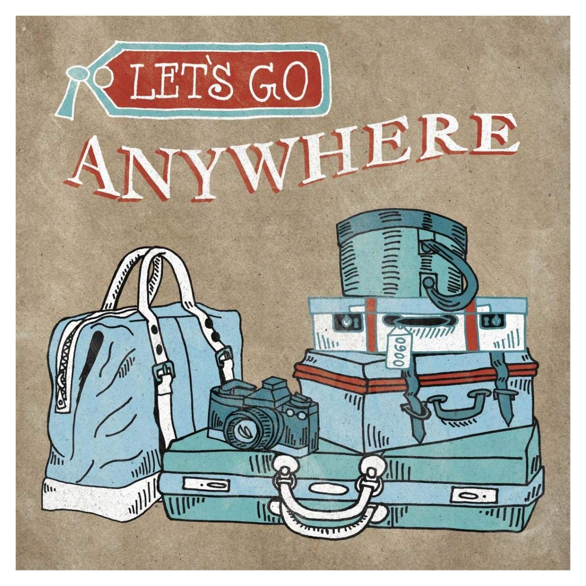 Adventure Love Suitcase Taupe -Paper Art-38x38″