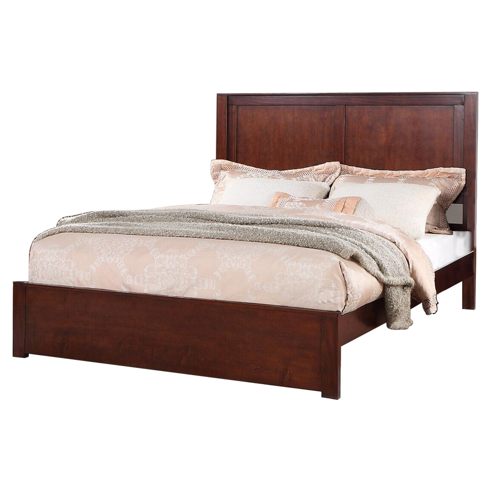 Kali Platform California King Bed, Rectangular Panel, Cherry Brown Wood