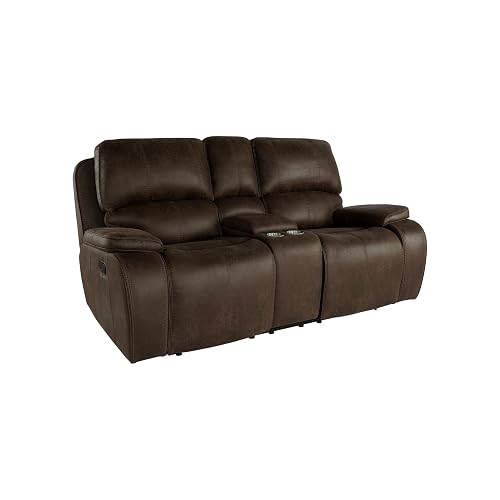 Talo 79 Inch Console Loveseat, Dual Manual Recliner, Cupholders, Brown