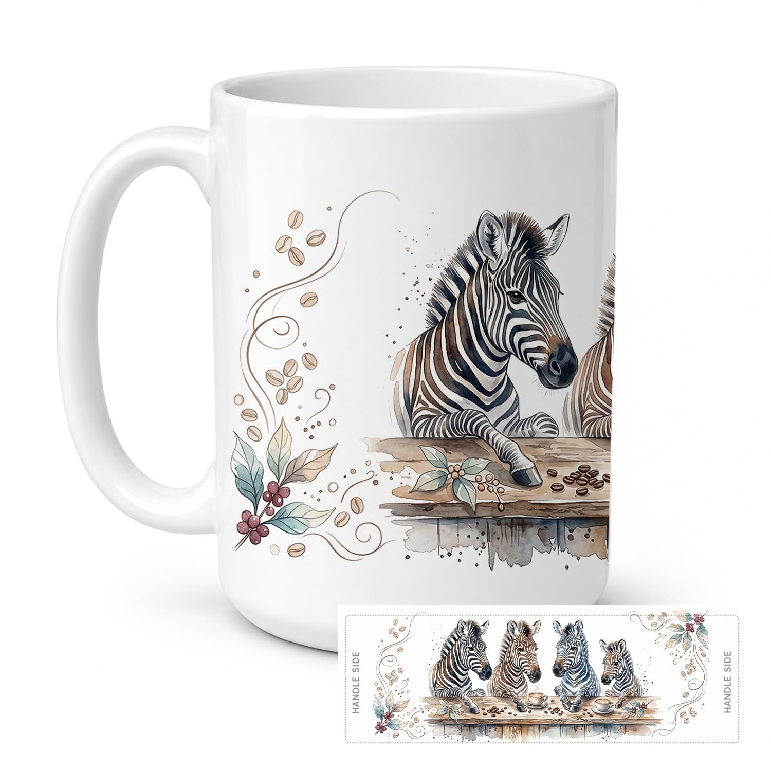 Carolines Treasures Zebras Morning Coffee Ceramic Coffee Mug 15 oz Decorative Large C Handle Mug Cup for Tea, Cocoa Hot Chocolate