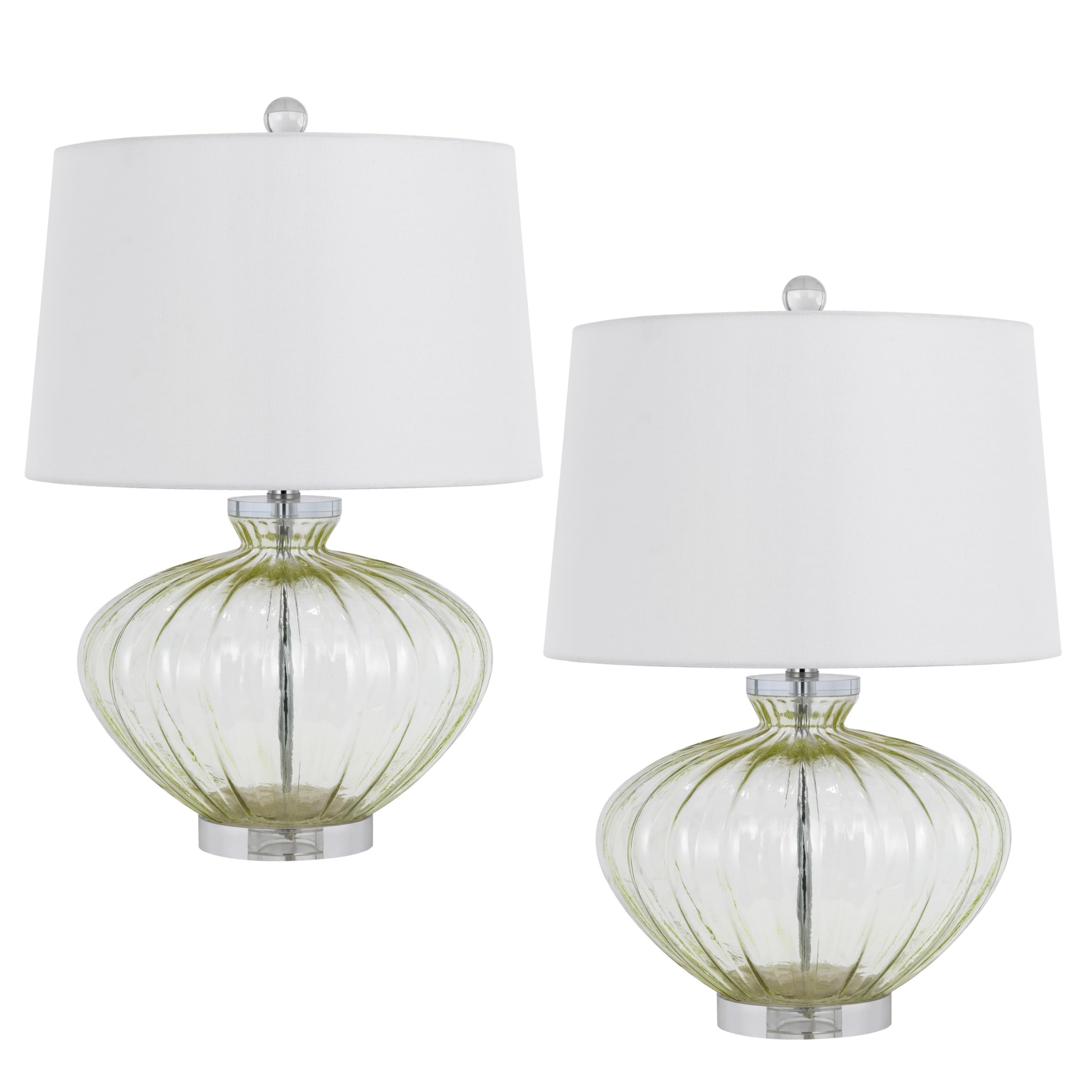 23 Inch Table Lamp Set of 2, Round Crystal Base, White Fabric Shade