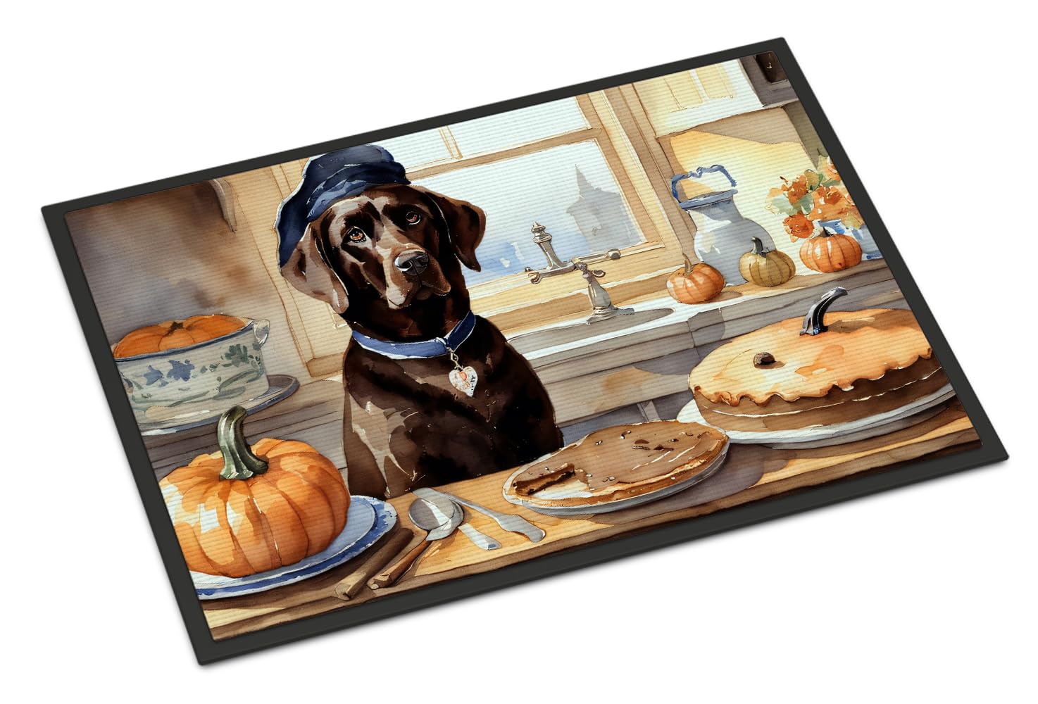 Carolines Treasures DAC1789JMAT Chocolate Lab Fall Kitchen Pumpkins Indoor or Outdoor Mat 24x36 Front Door Mat Indoor Outdoor Rugs for Entryway, Non Slip Washable Low Pile