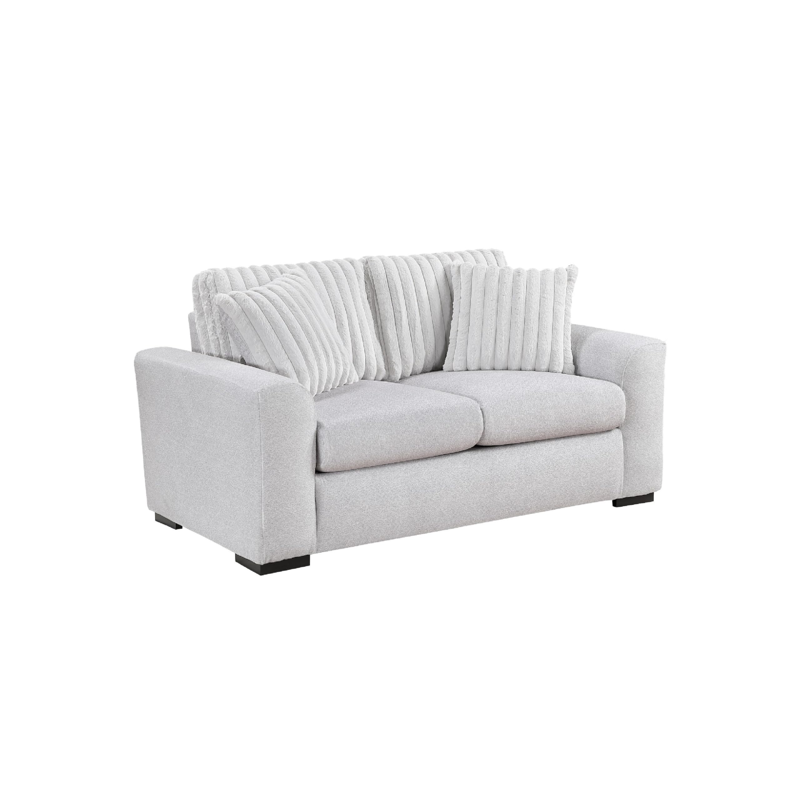 Zian Loveseat, Light Gray Microfiber and Corduroy, 2 Pillows, 66 Inch