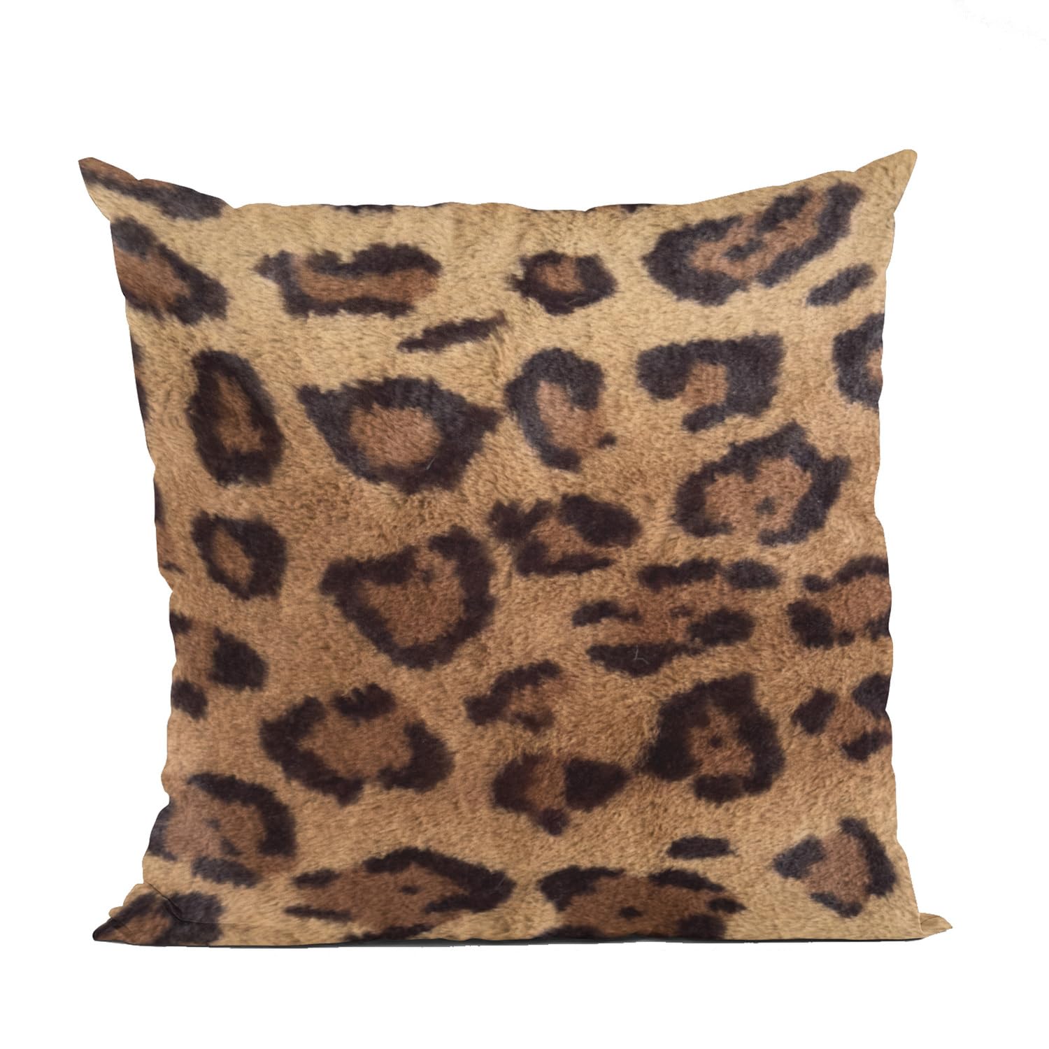 Plutus Brown Jaguar Animal Faux Fur Luxury Throw Pillow - Double sided  26 x 26”