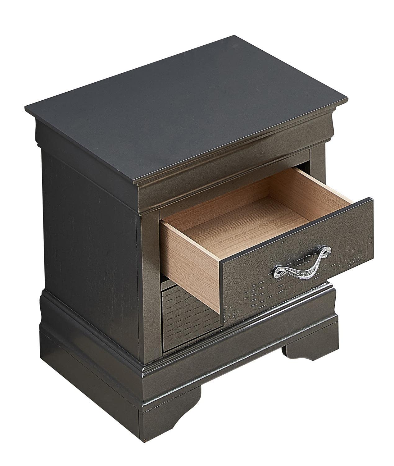 Lorana 2-Drawer Metalic Black Nightstand (24 in. H x 16 in. W x 21 in. D)