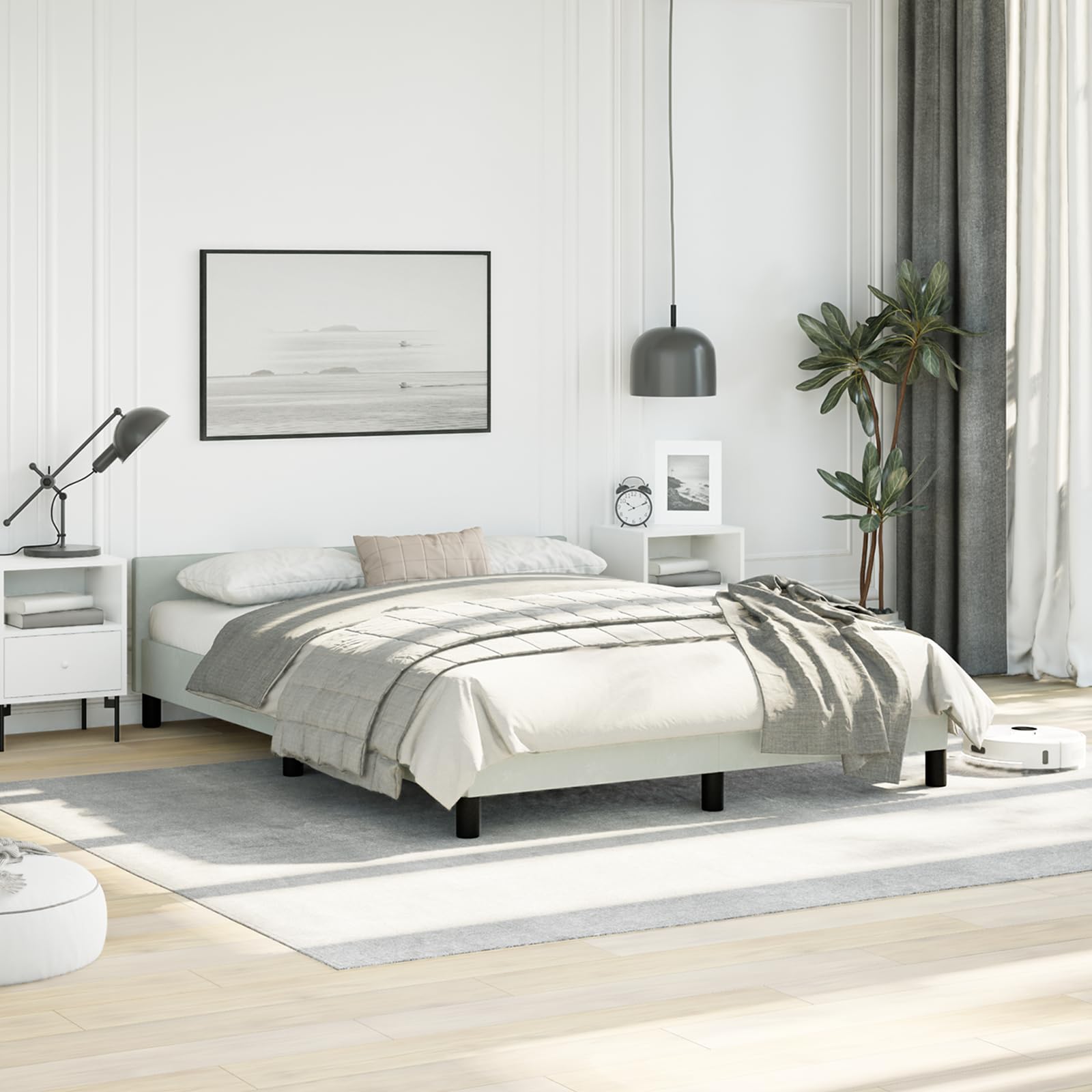 vidaXL Bed Frame with Headboard Light Gray 53.9x74.8??Full Velvet