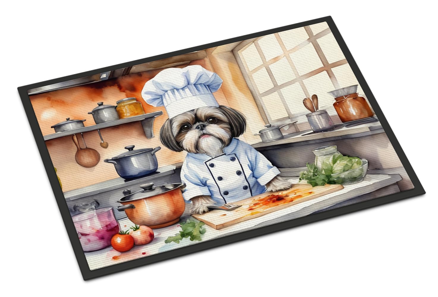 Carolines Treasures DAC6327MAT Shih Tzu The Chef Doormat Front Door Mat Indoor Outdoor Rugs for Entryway, Non Slip Washable Low Pile, 18H X 27W