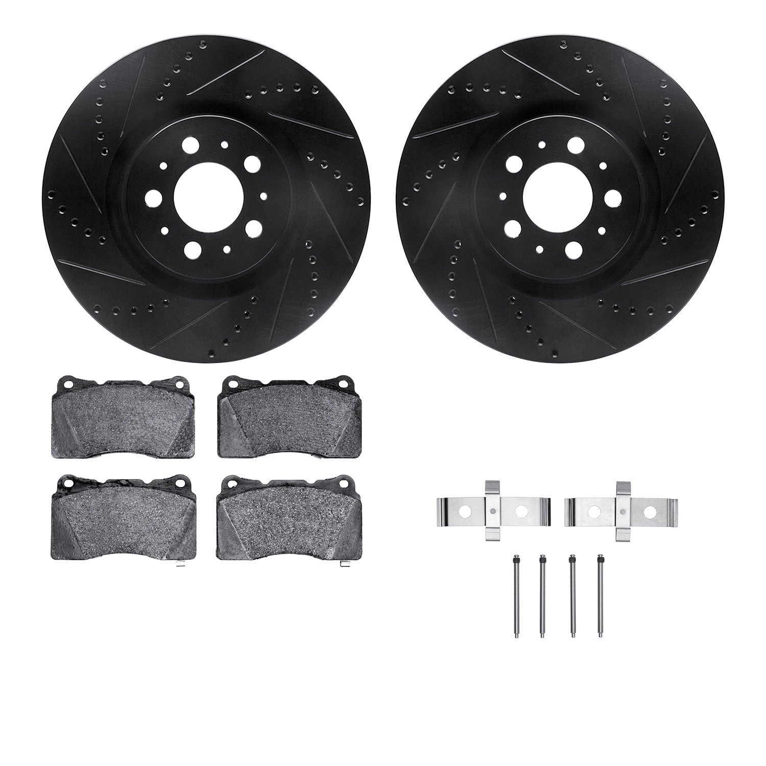 R1 Concepts Drilled and Slotted Black Disc Brake Rotor Set with Semi-Met Pads and Hardware WHYH1-27054