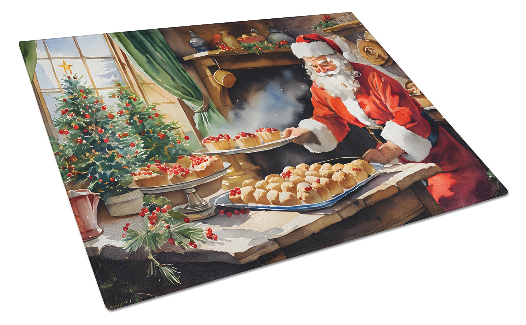 Carolines Treasures DAC3290LCB Cookies with Santa Claus Glass Cutting Board Large Decorative Tempered Glass Kitchen Cutting and Serving Board Large Size Chopping Board