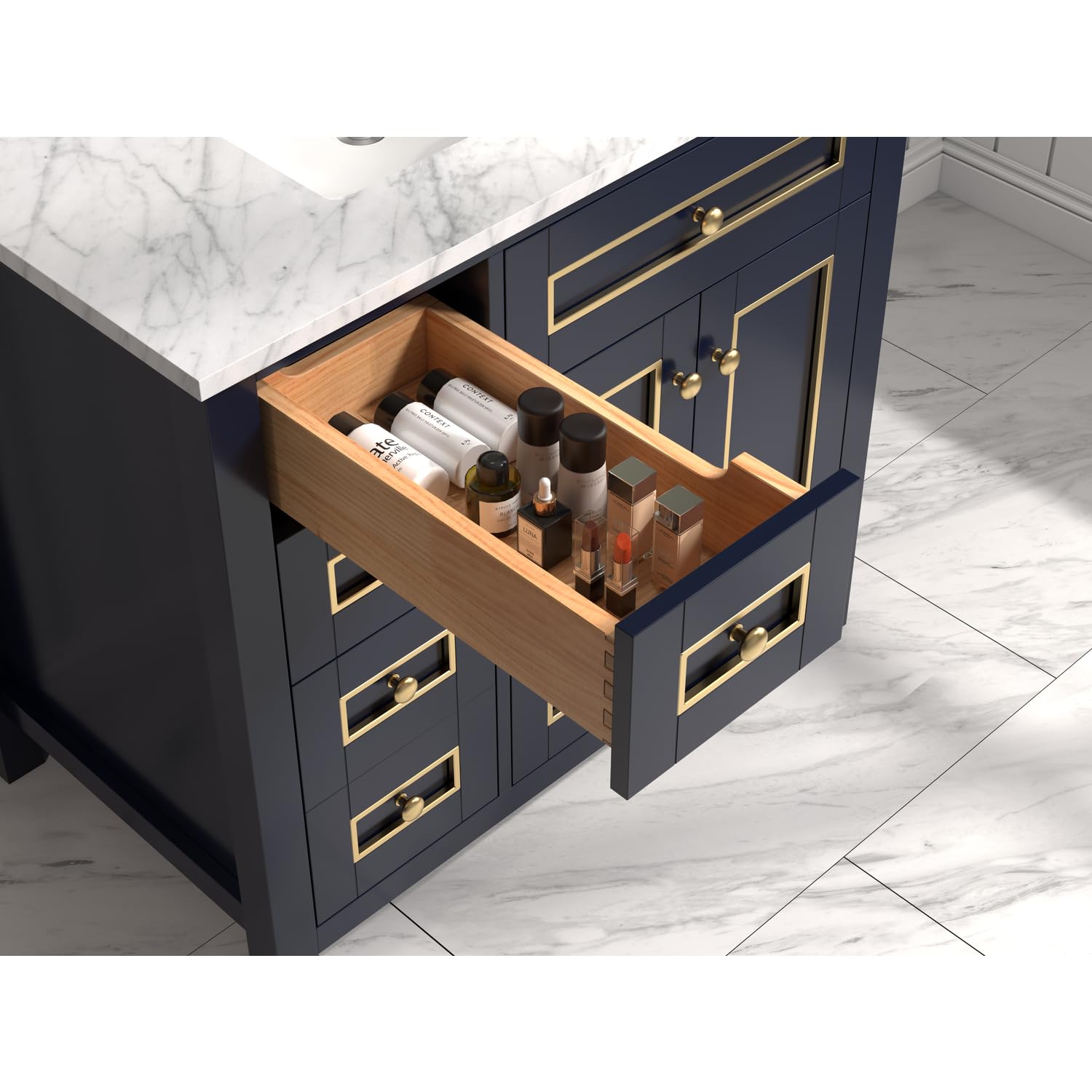 36 BLUE FINISH SINK VANITY CABINET WITH CARRARA WHITE TOP