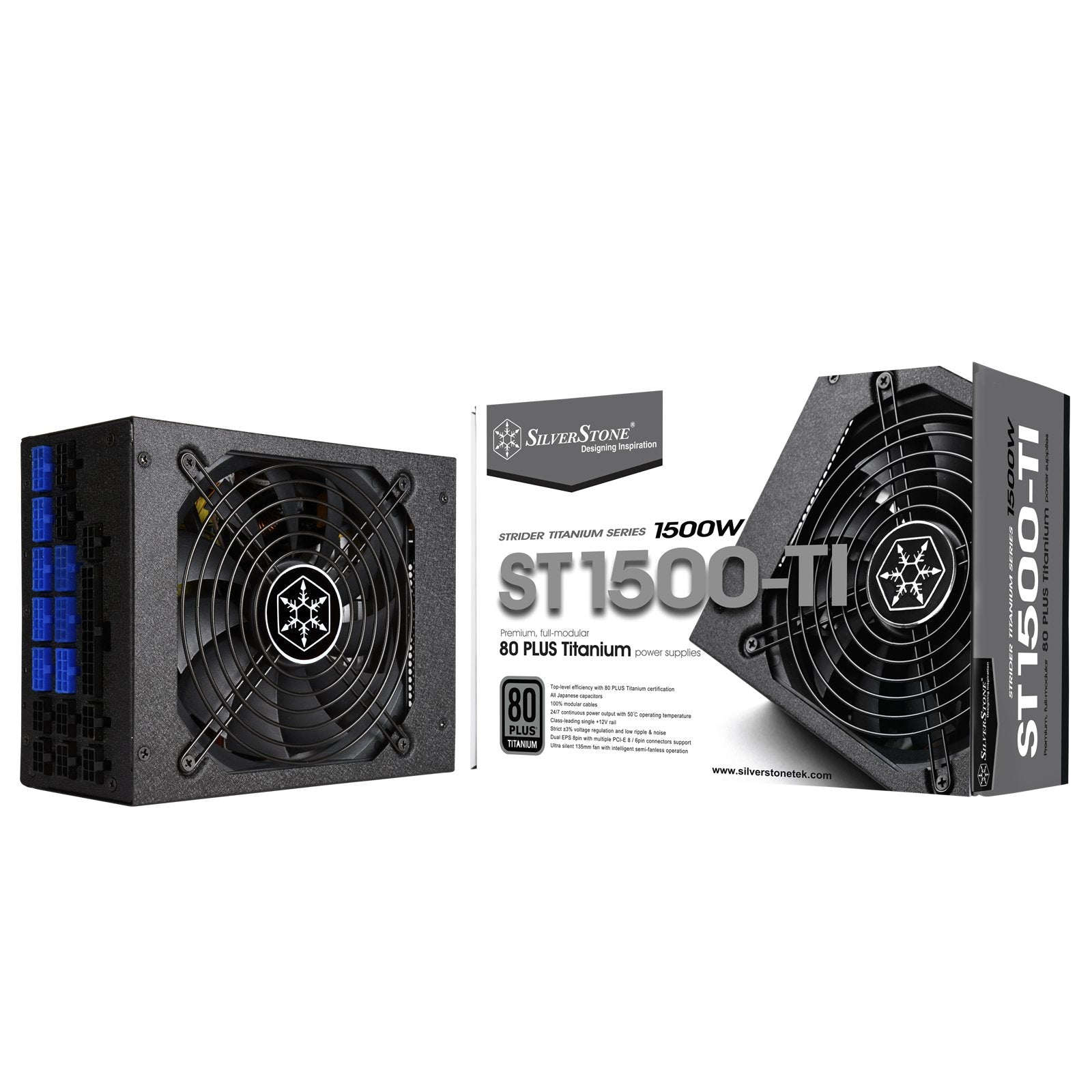 1500W, ATX, single +12V rails with 66A output, Silent 120mmFan with 18dBA, efficiency 80Plus Titanium certification, Modular cable, 150mm depth, 4xPCIE-8/6pin