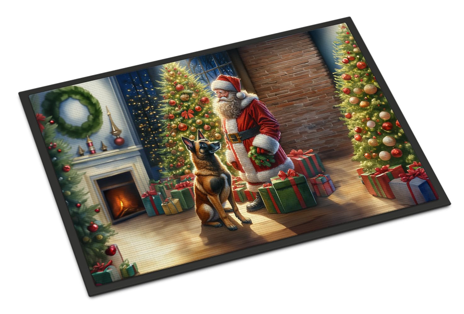 Carolines Treasures DAC4066JMAT Belgian Malinois and Santa Claus Doormat Front Door Mat Indoor Outdoor Rugs for Entryway, Non Slip Washable Low Pile, 24H X 36W