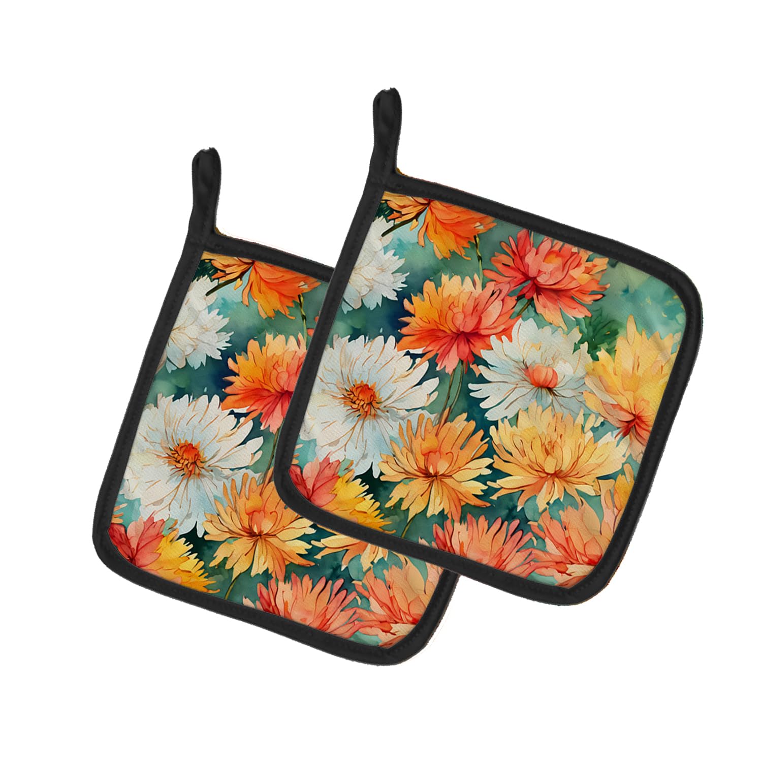 Chrysanthemums in Watercolor Pair of Pot Holders