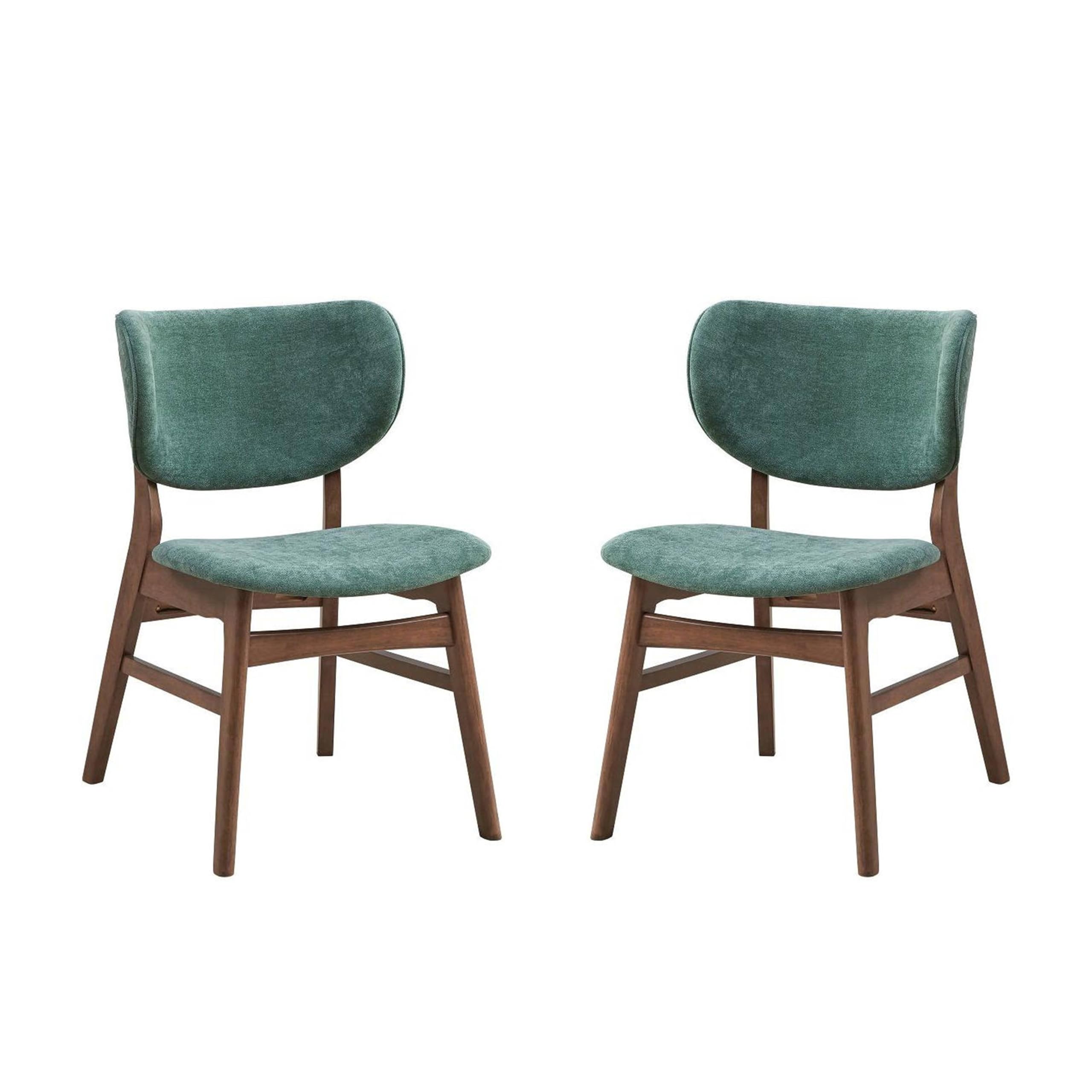 Evis 23 Inch Side Dining Chair Set of 2, Walnut Brown, Soft Green Fabric