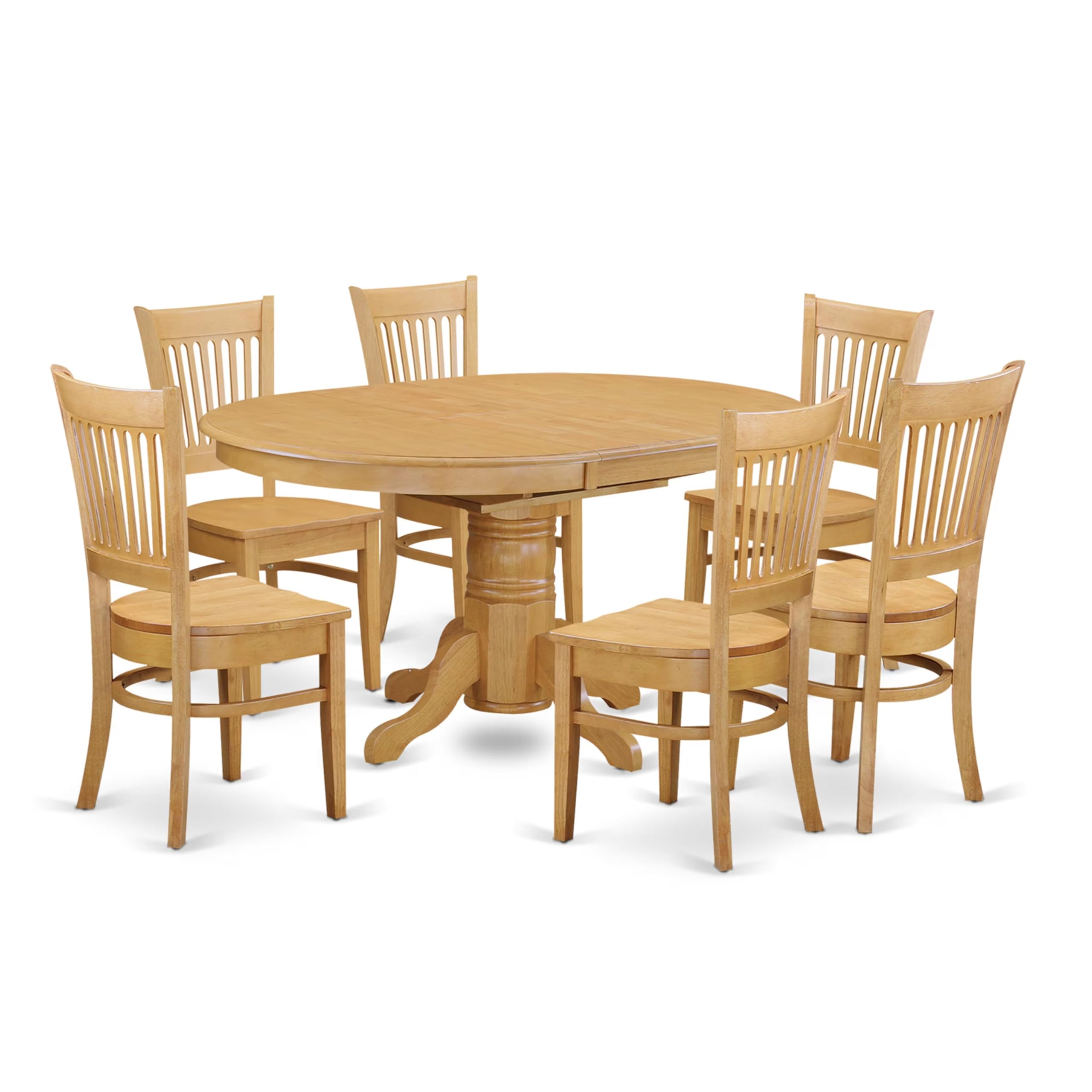 AVVA7-OAK-W 7 PC Dining room set for 6-Table with Leaf and 6 Dining Chairs.