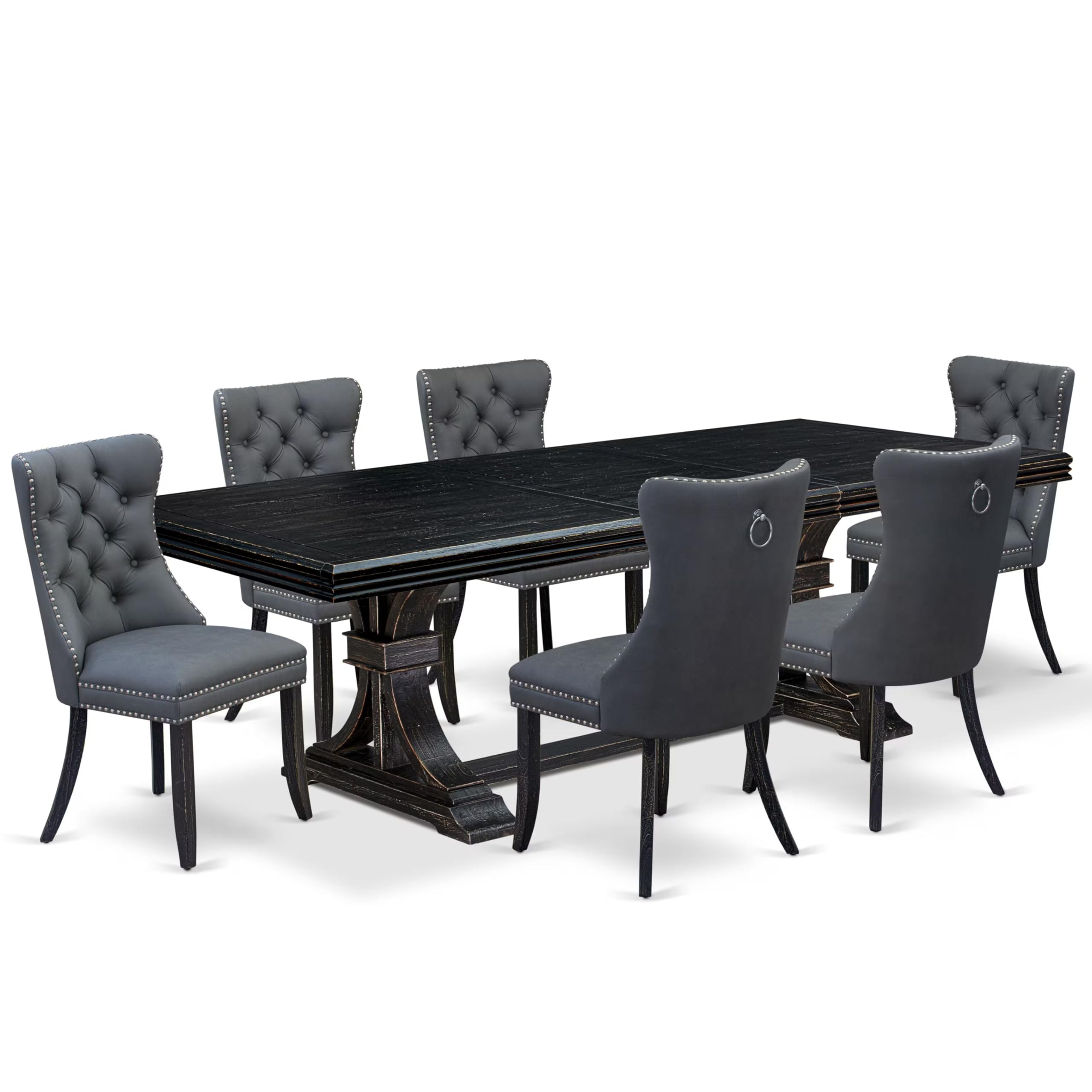 7 Pieces Dining Set Contains a Rectangle Kitchen Table and 6 Modern Chairs
