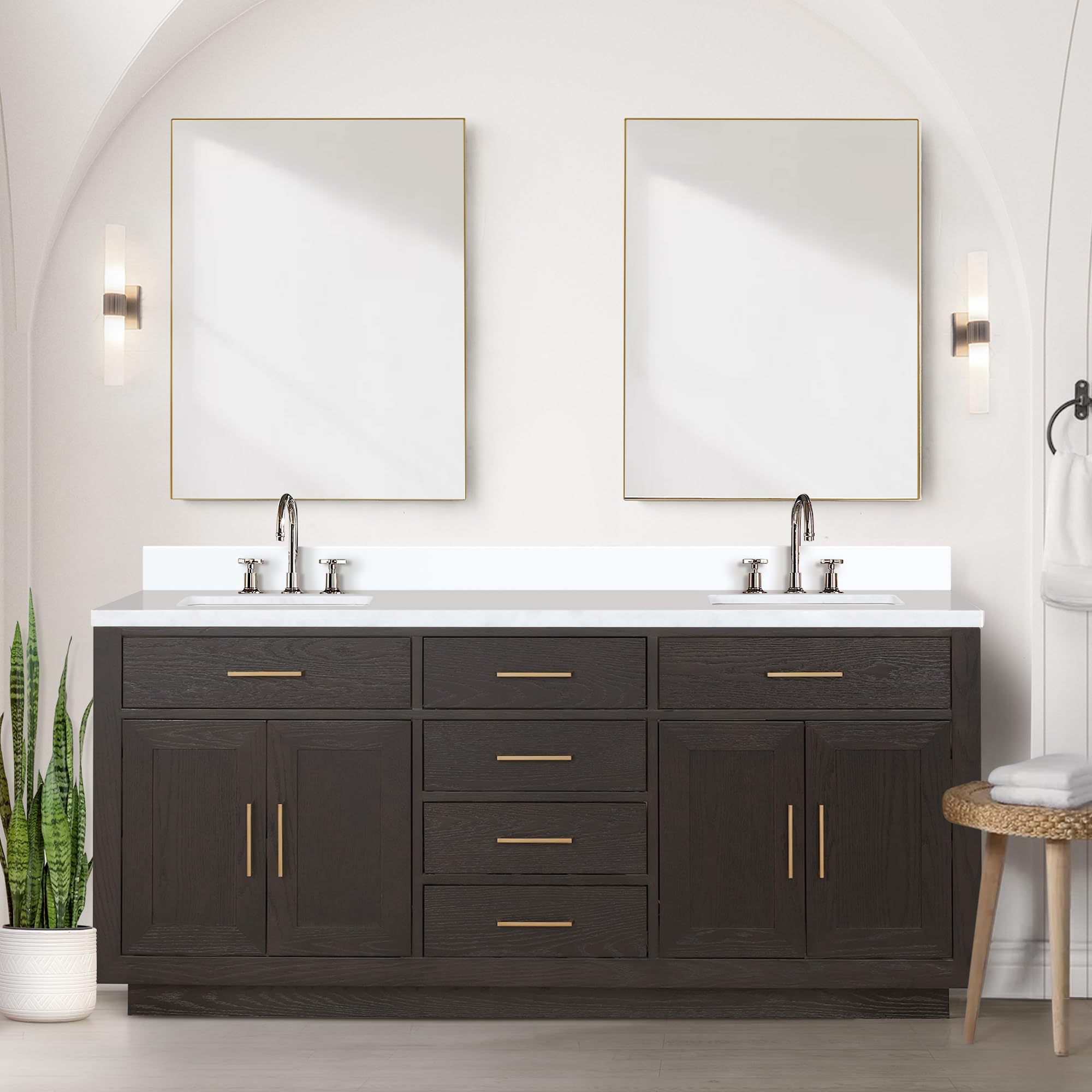 Abbey 48 in W x 22 in D Brown Oak Single Bath Vanity and White Quartz Top