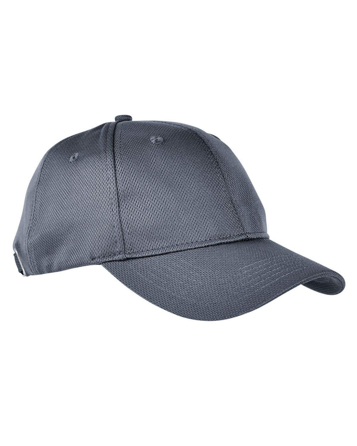 VE101 |VELOCITY- 100% Polyester technical performance mesh, moisture management and UV Protection, six panel, structured, solid, mid-crown, self fabric strap hook and loop closure with comfortable elastic loop. - CHARCOAL