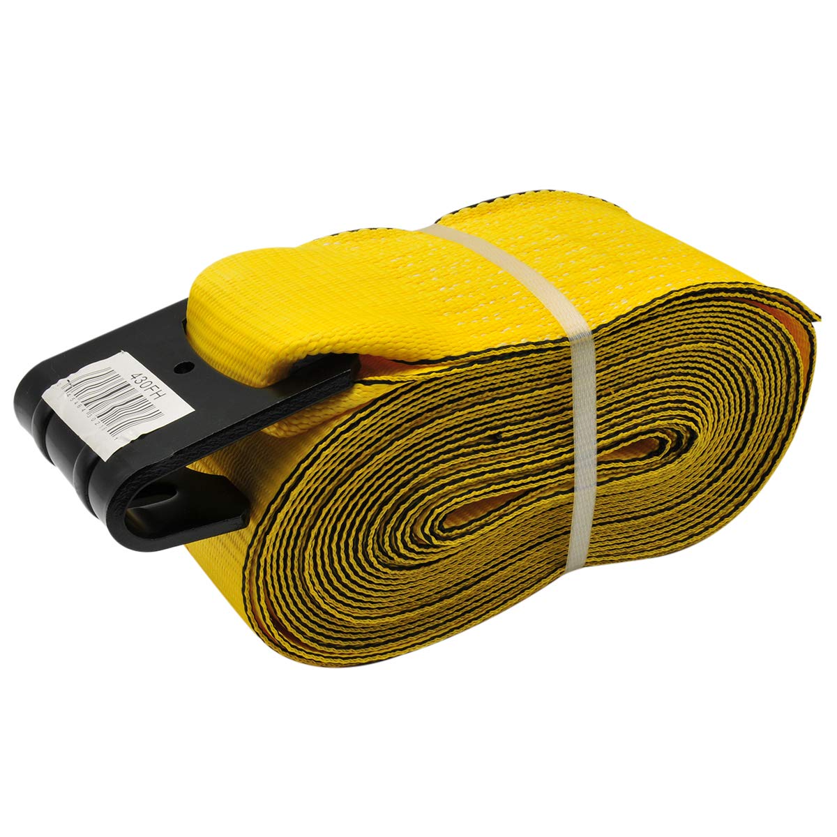 RoadPro 30 Feet x 4 Feet Cargo Control Flat Strap with Fixed Hook Working Load 5400 Pounds Durable Utility Strap for Flatbeds Trailers Trucks-Yellow