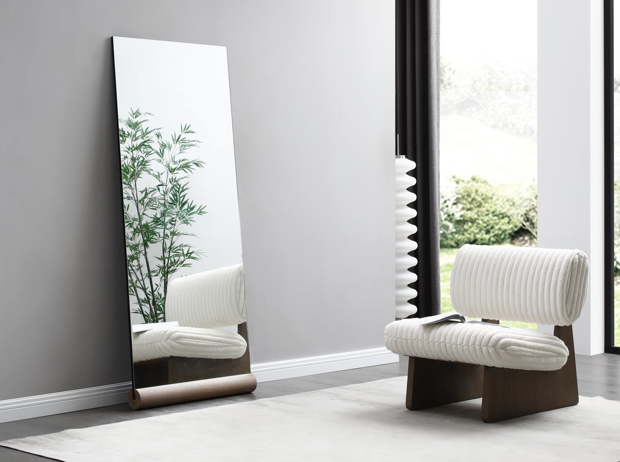 Rosie Rectangular Floor Mirror, 5MM Thickness, Solid Wood Base.