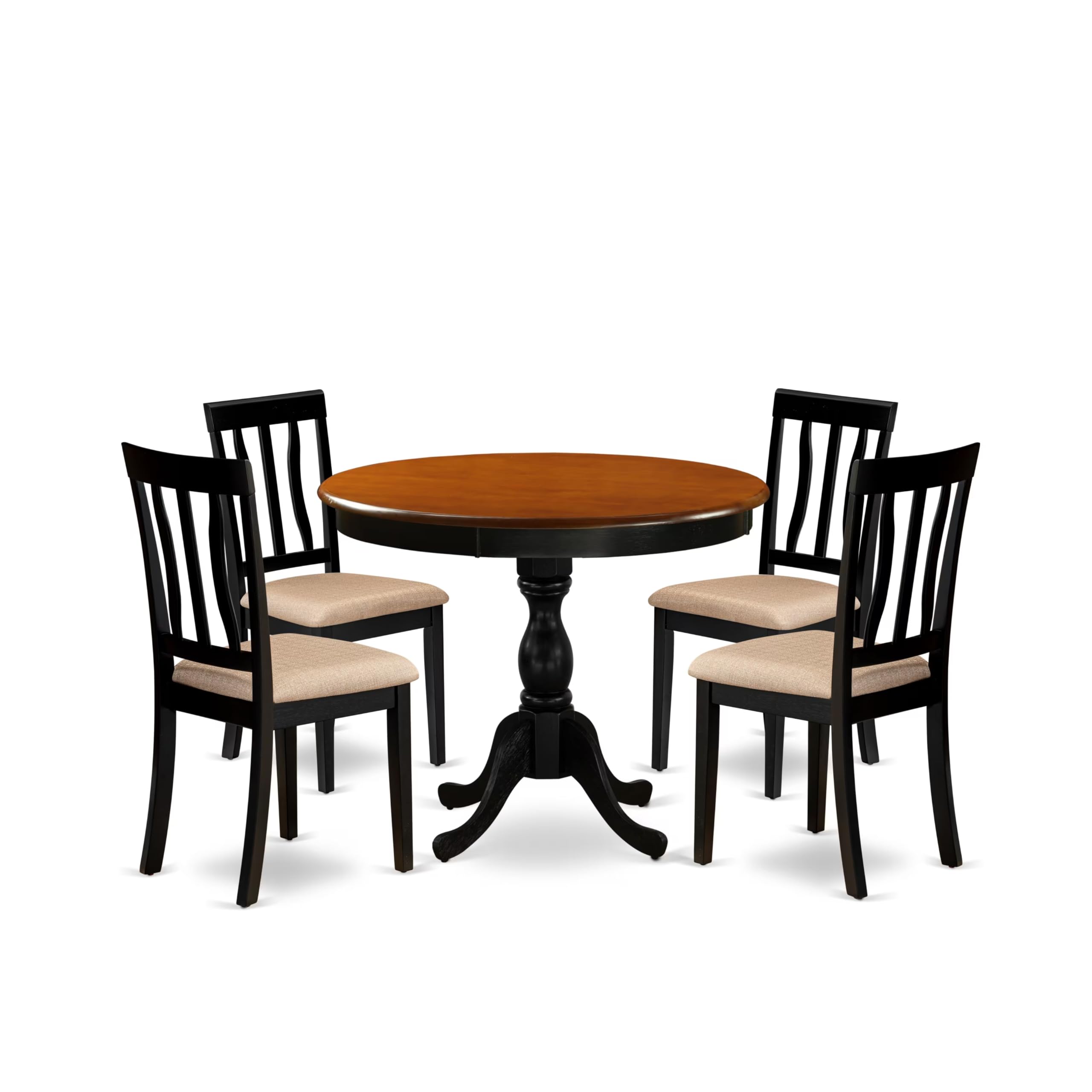 East West Furniture AMAN5-BCH-LC 5-Piece Dinning Table Set Consists of a Dining Table and 4 Faux Leather Kitchen Chairs with Slatted Back - Black Finish