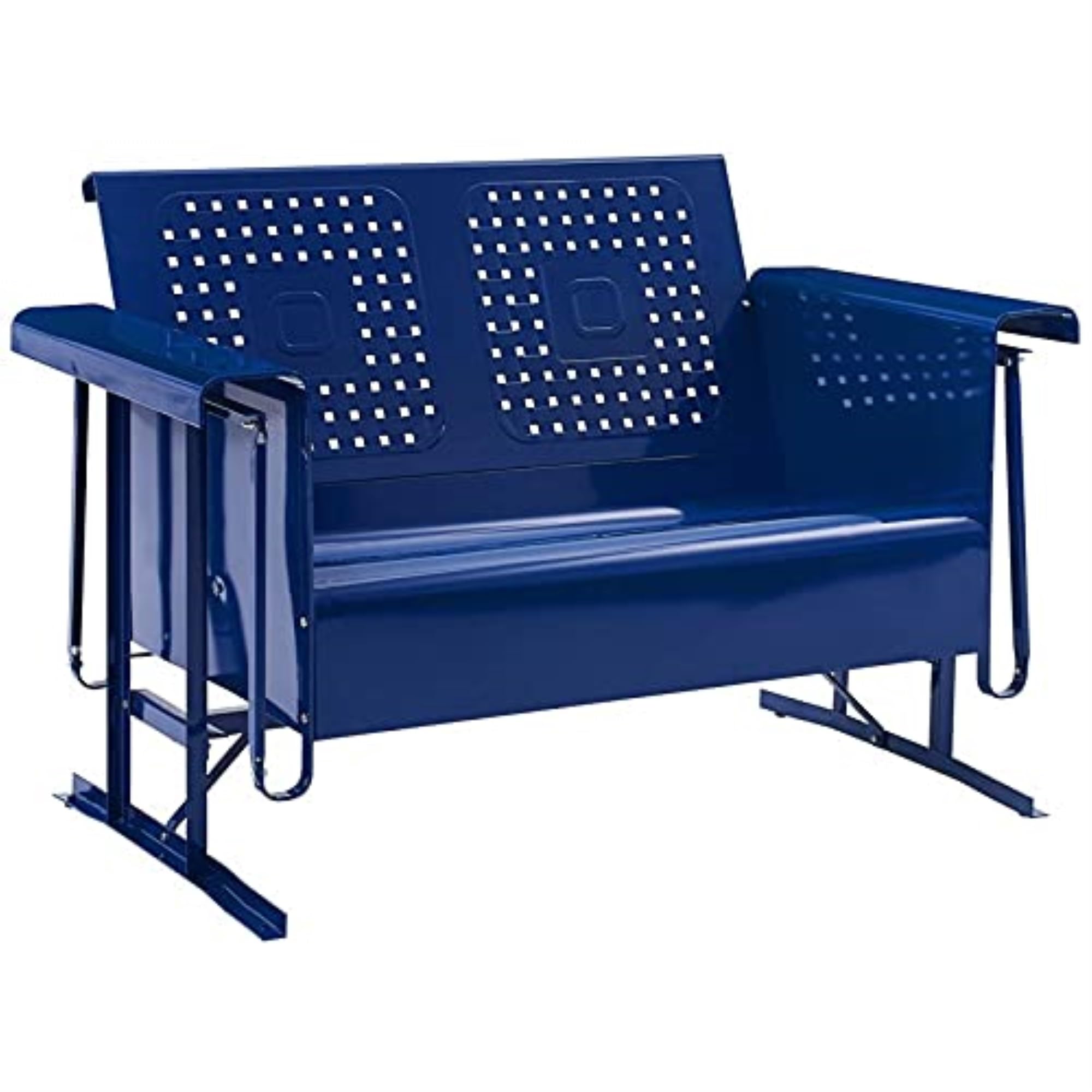 Yardlio Bates Outdoor Metal Loveseat Glider - Navy, Vintage-Style, Smooth Gliding