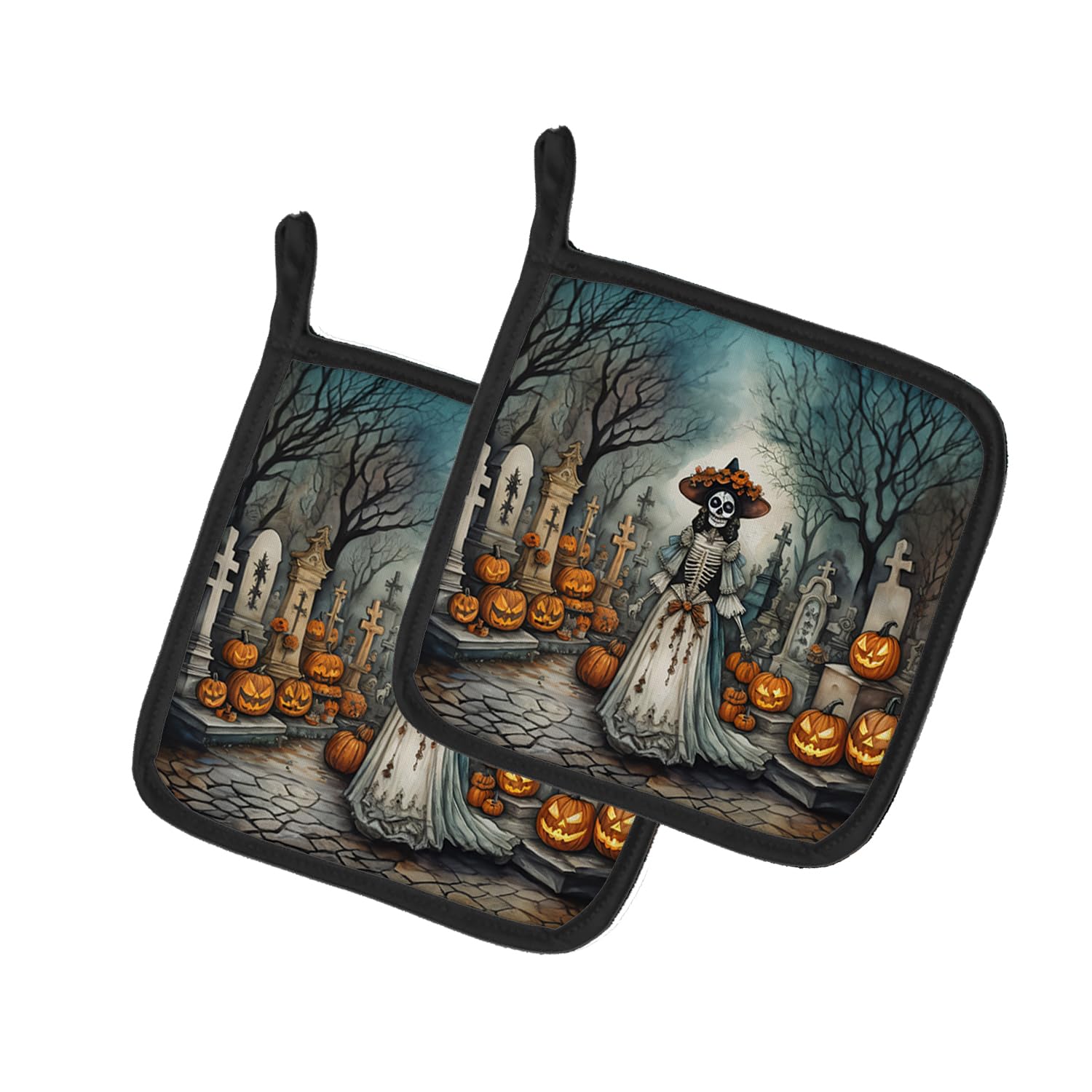 La Catrina Skeleton Spooky Halloween Pair of Pot Holders