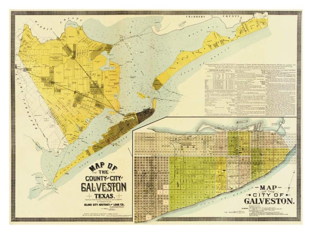 Map of the county and city of Galveston, Texas, 1891-Paper Art-34x26”