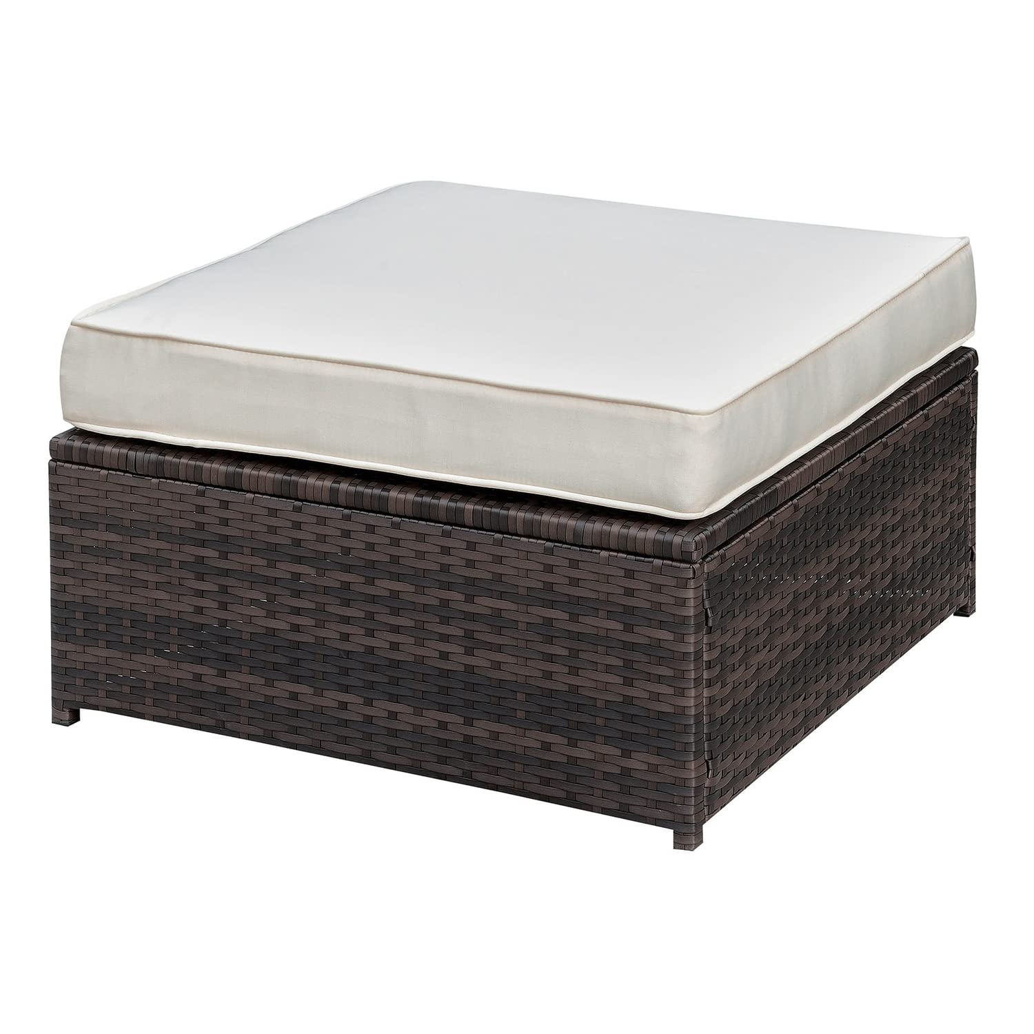 Aluminium Frame Faux Polyester Upholstered Square Ottoman, Brown and White