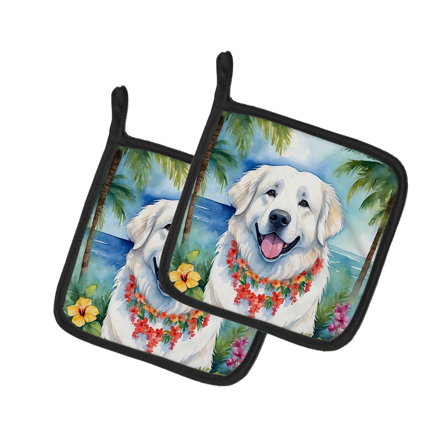 Great Pyrenees Luau Pair of Pot Holders