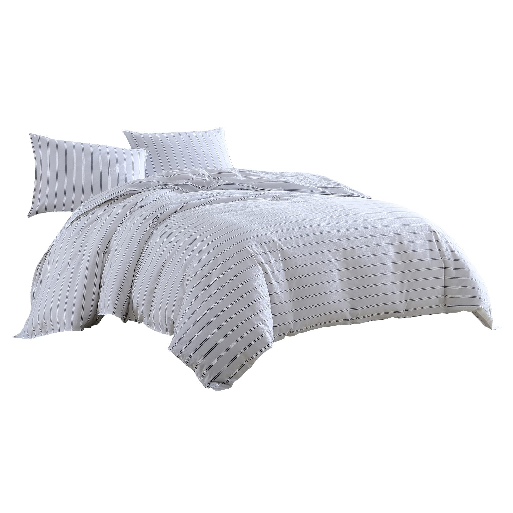 3 Piece King Comforter Set with Pinstripe Pattern, White and Black