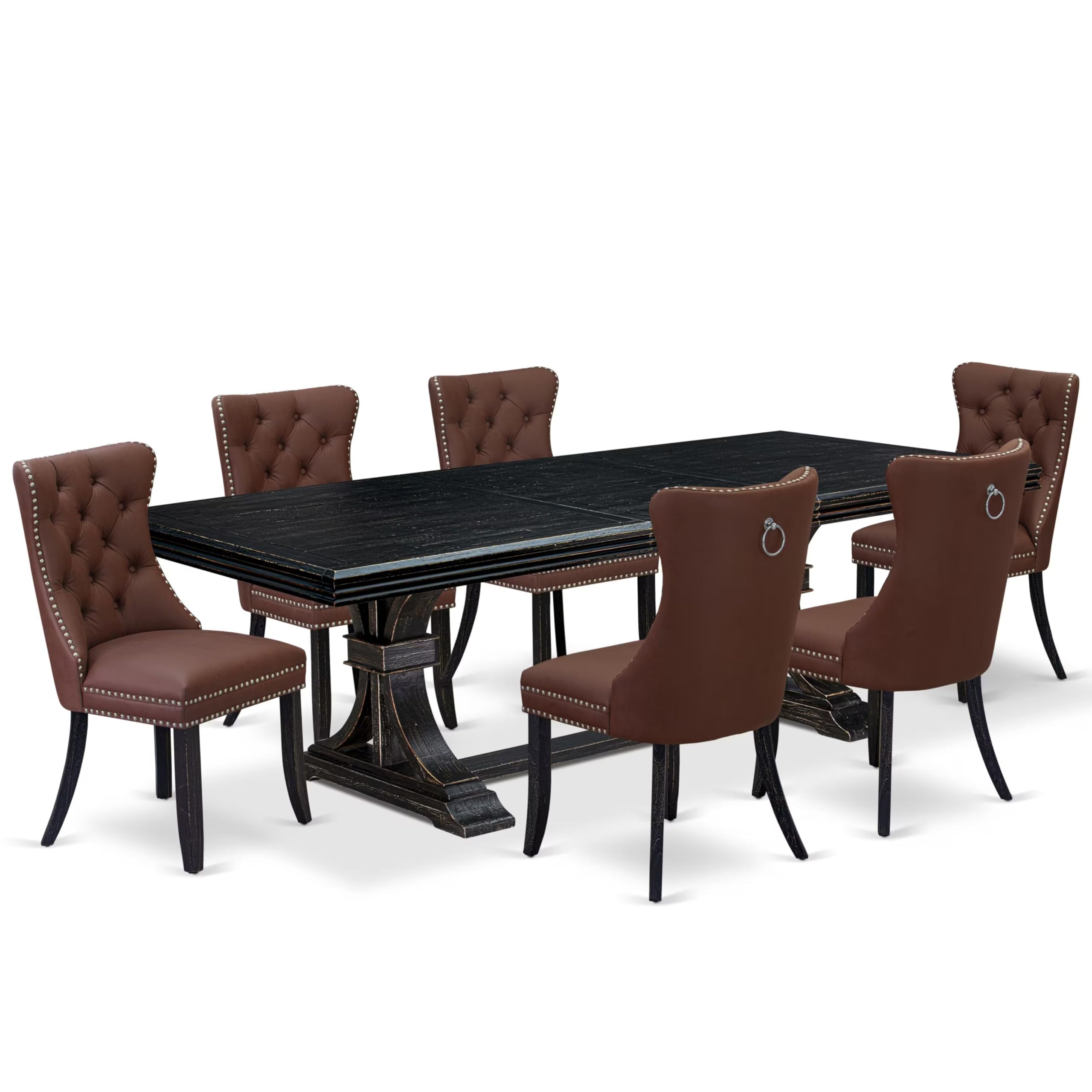 7 piece dining table set a wooden table and 6 Faux Leather Parson Chairs