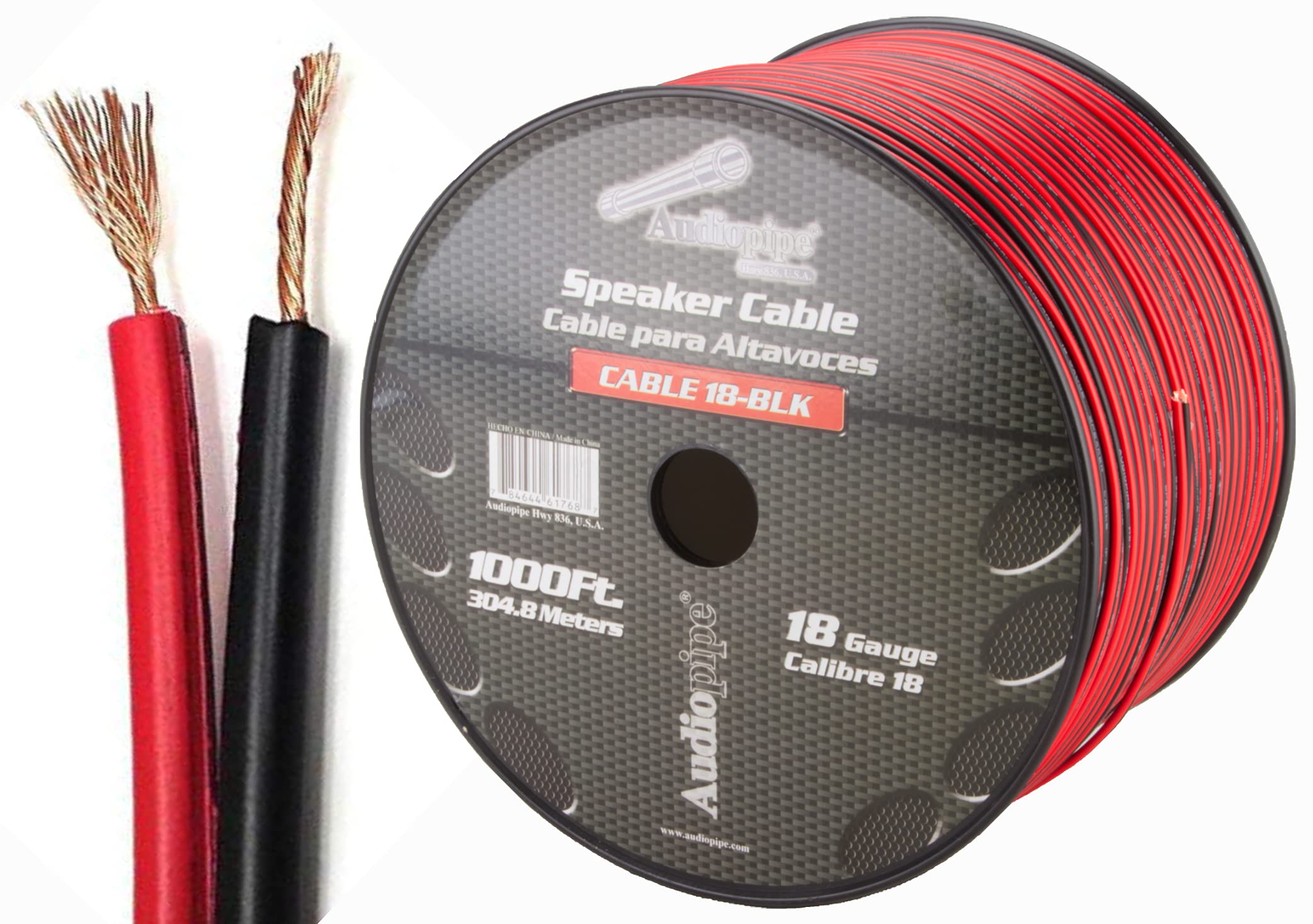 SPEAKER CABLE 18 GA. 1000 AUDIOPIPE; RED + BLACK