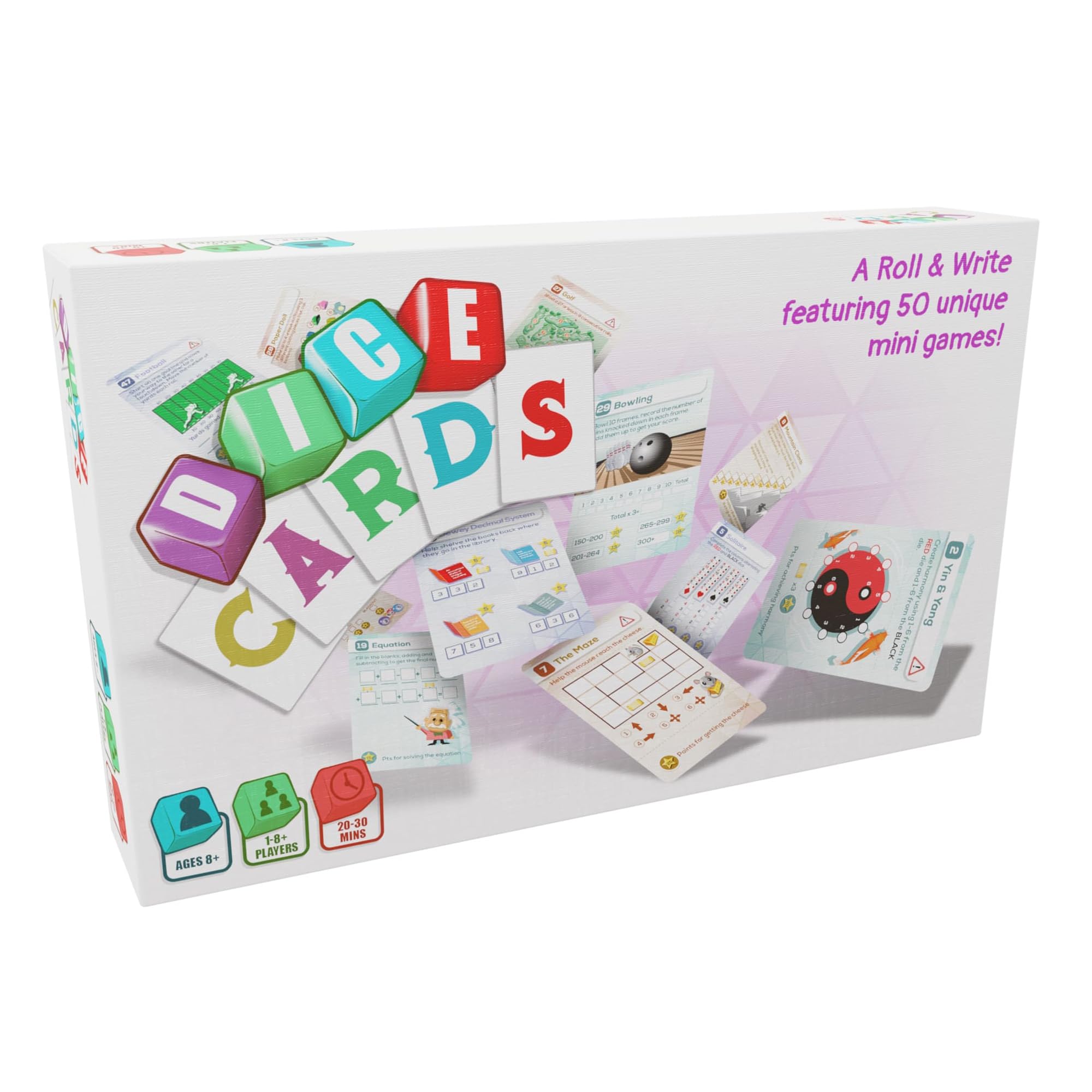 CardLords: Dice Cards - 50 Unique Roll & Write Mini Games in One Box, Strategy Card Games, Family Party Game, Ages 8+, 1-8 Players, 20-30 Min