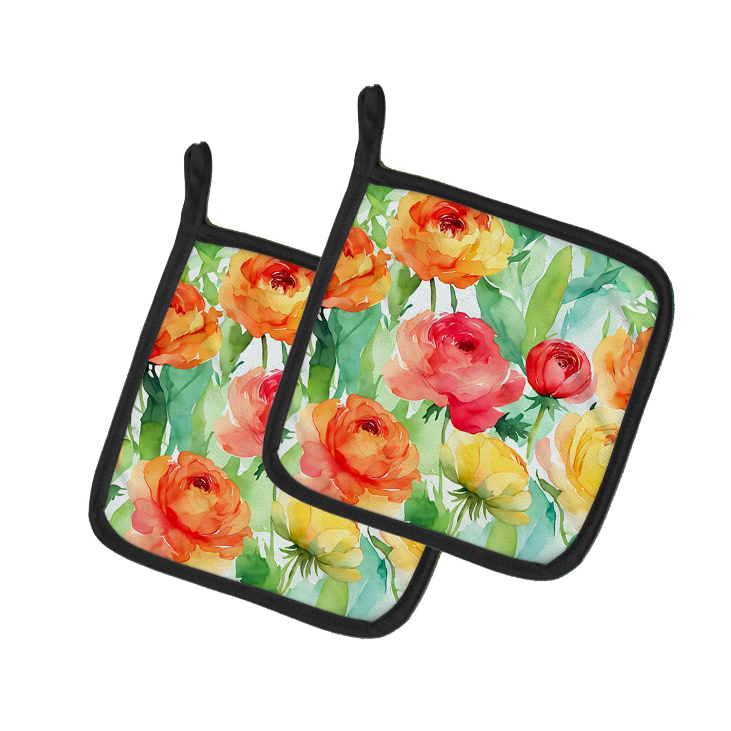 Ranunculus in Watercolor Pair of Pot Holders