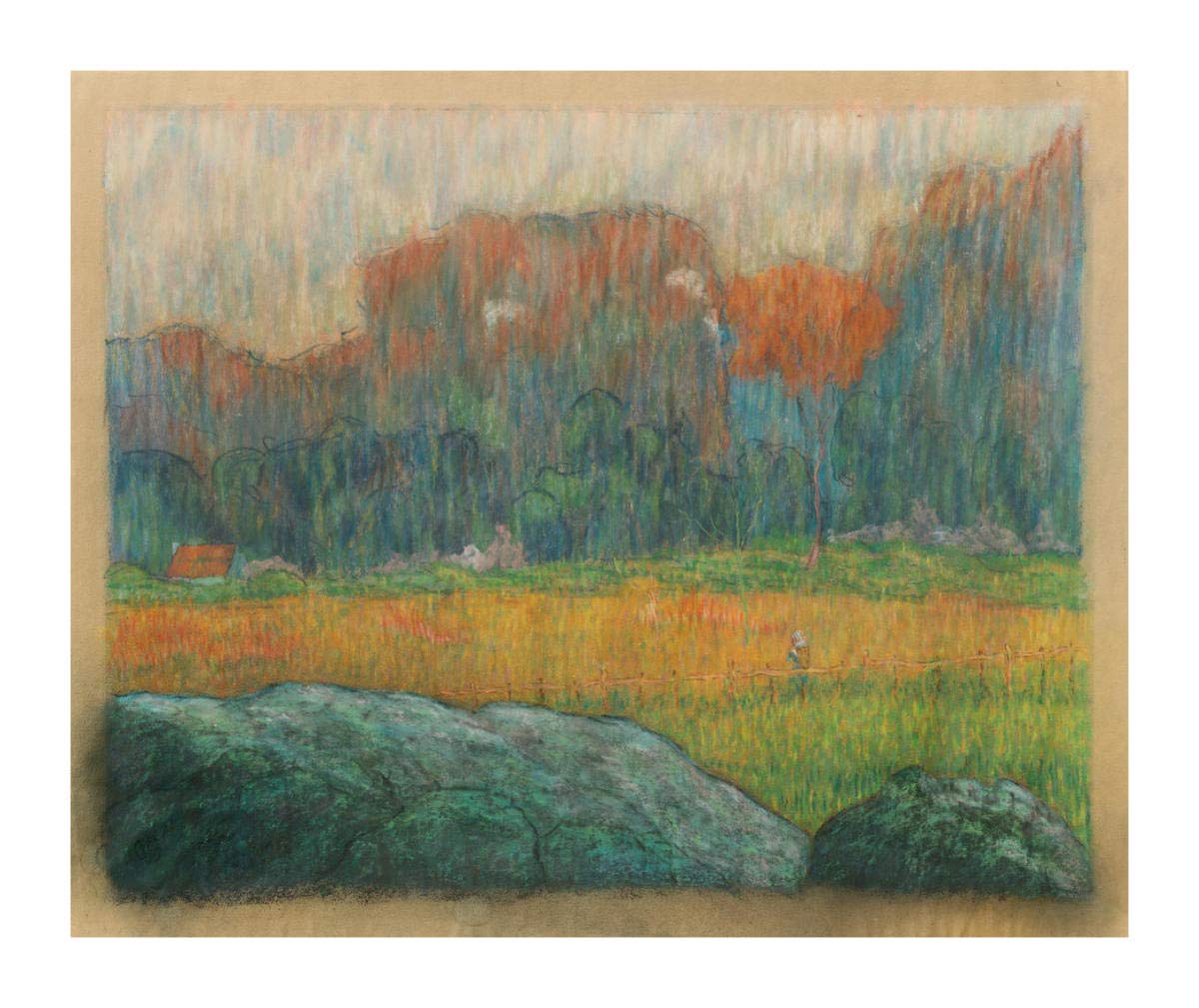 Landscape with Figure and Houses, c. 1891 -Paper Art-32x26.6”