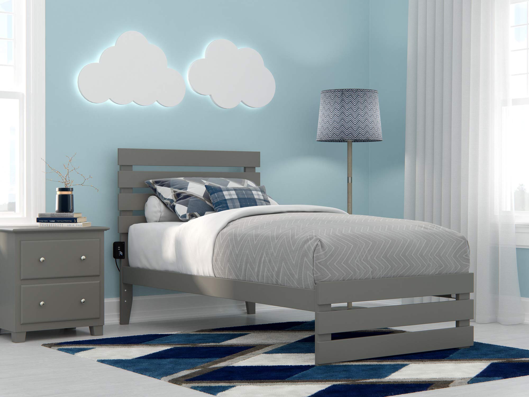 Oxford Twin Bed with Footboard and USB Turbo Charger in Grey