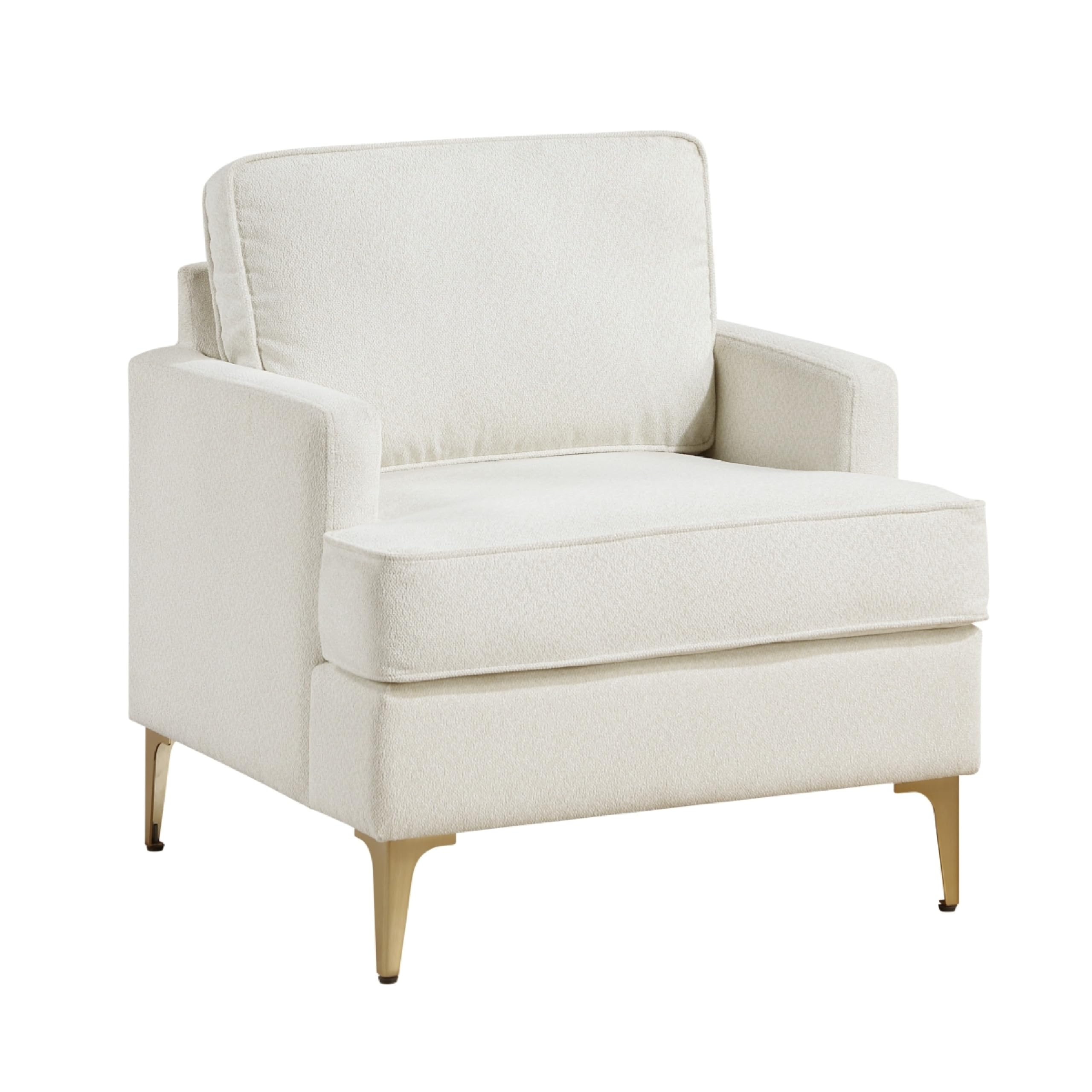 Cole Accent Chair, Foam Fill Beige Chenille, Track Arms, Gold Metal Legs
