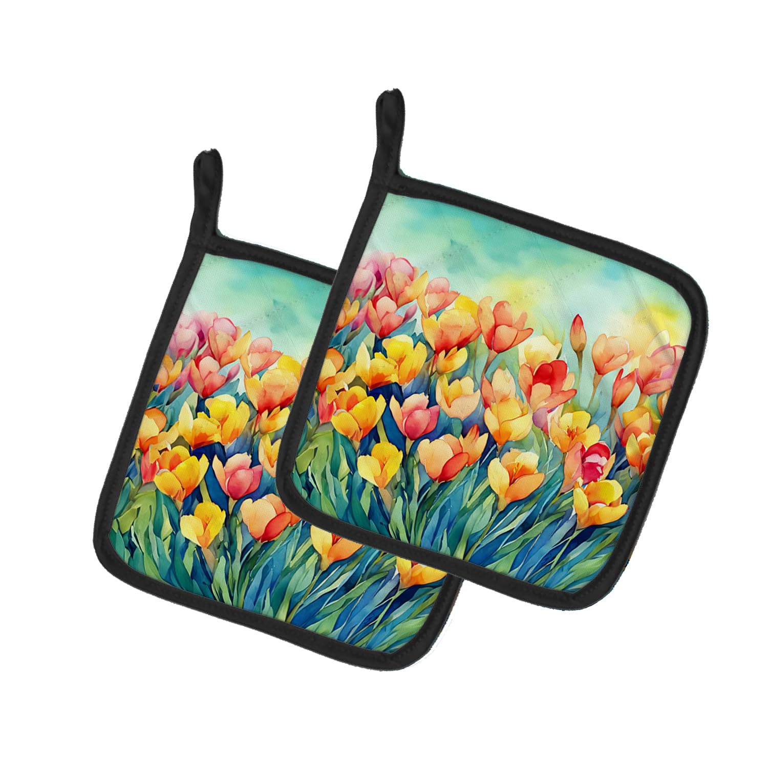 Freesias in Watercolor Pair of Pot Holders