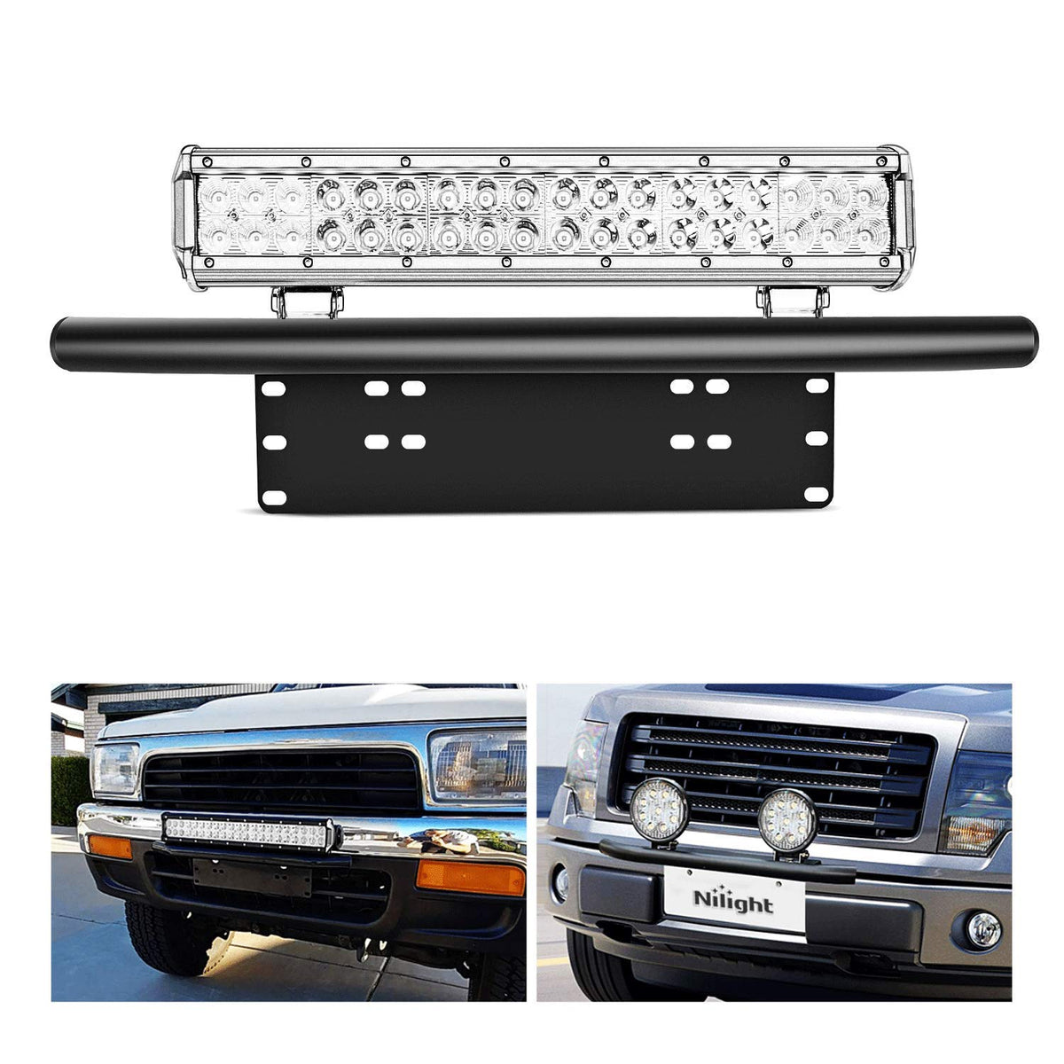 Nilight - 90021B Light Bar Mounting Bracket Front License Plate Frame Bracket Holder For Off-Road Lights Led Work Lamps , 2 Year